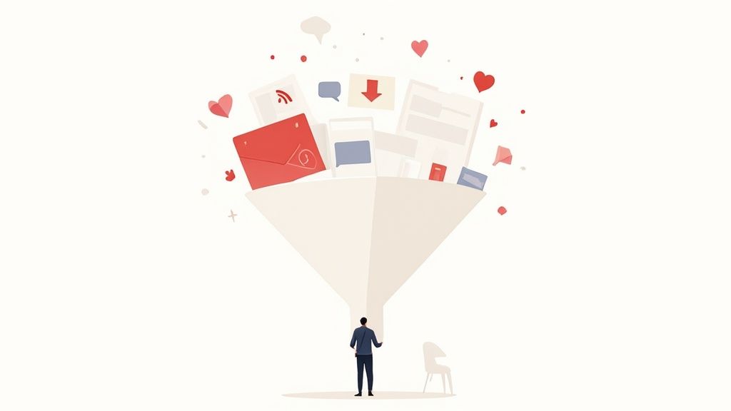 A person sorting sticky notes with ideas on a glass wall, representing prioritization.