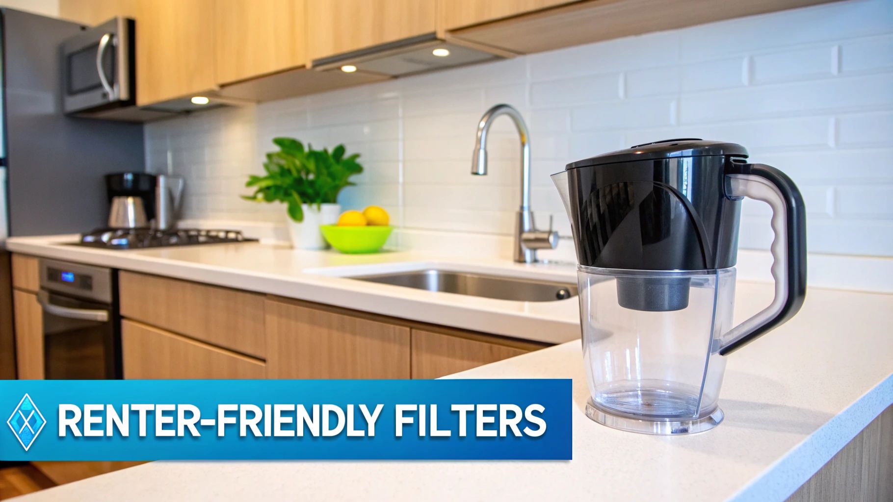 A modern kitchen faucet with a water filter attached, showcasing a simple solution for clean water in an apartment.