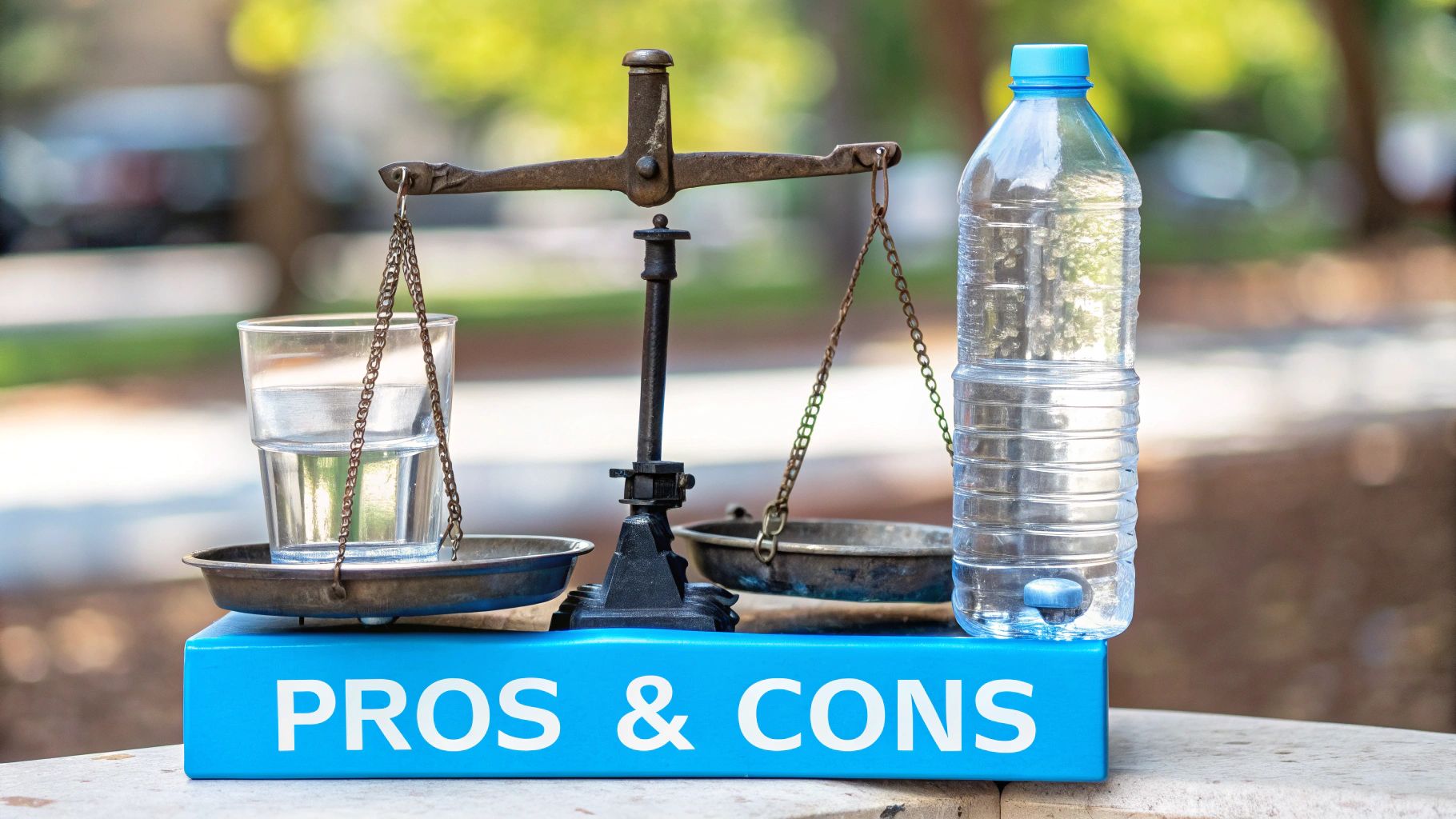 A glass of pure water next to a kitchen sink with an RO faucet.