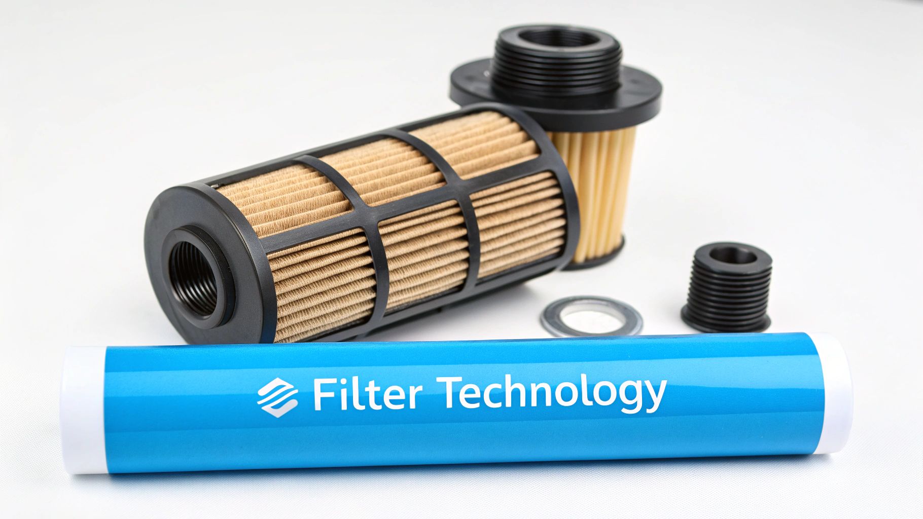 A diagram showing water flowing through different layers of a countertop water filter.