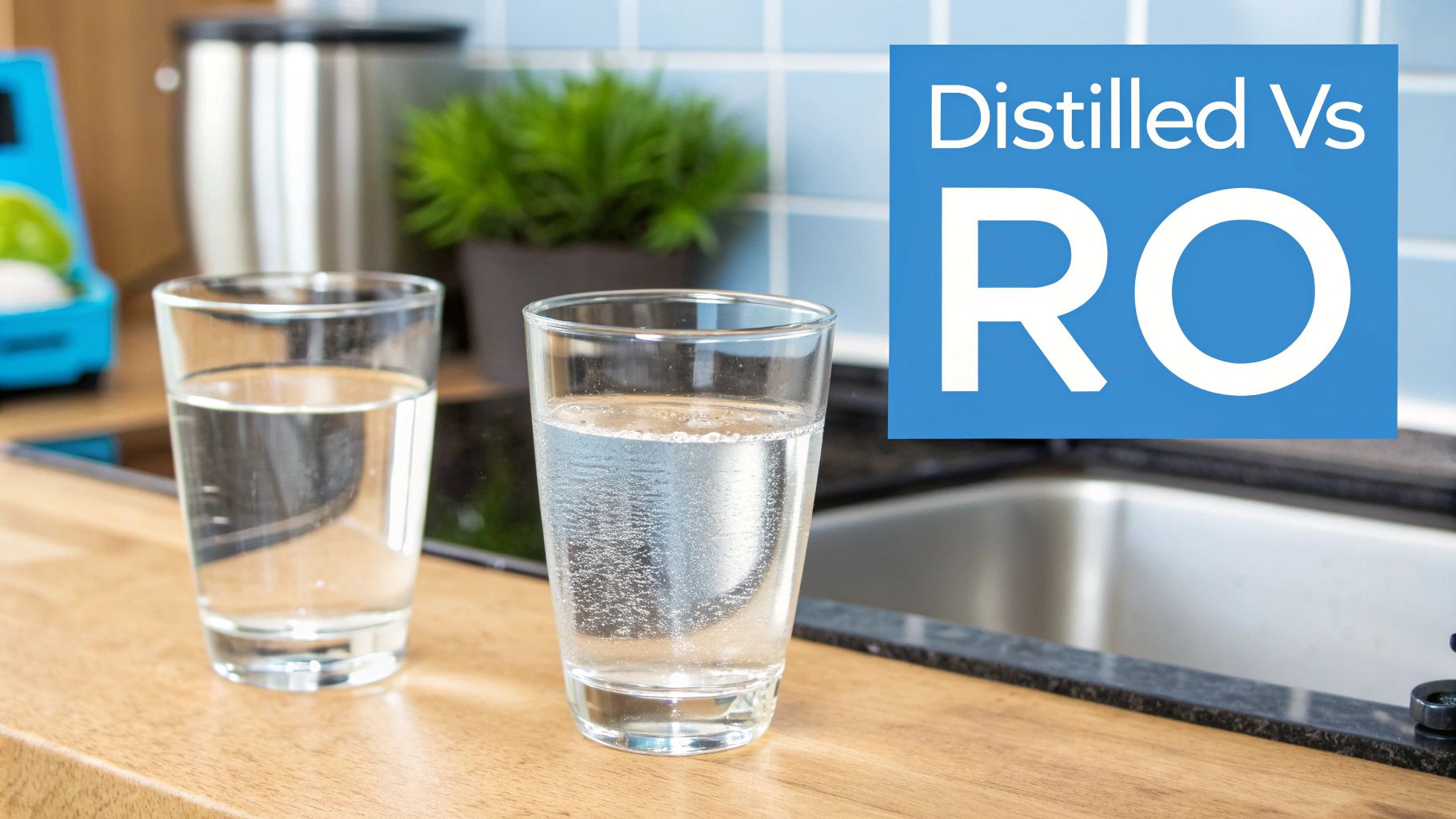 A glass of pure water next to a home water filter system.