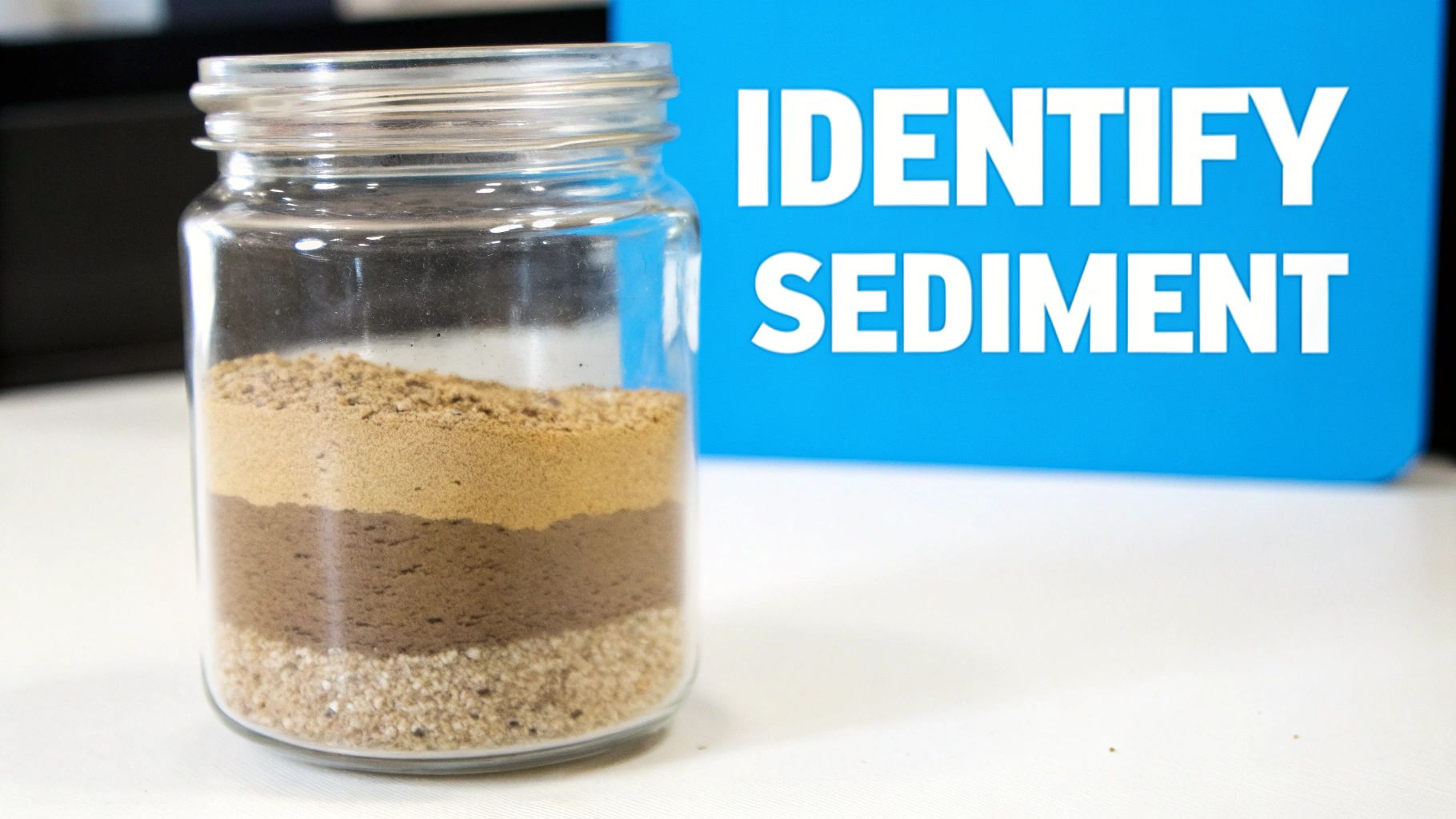 Clear glass jar containing layered sediment samples from well water for identification and testing purposes