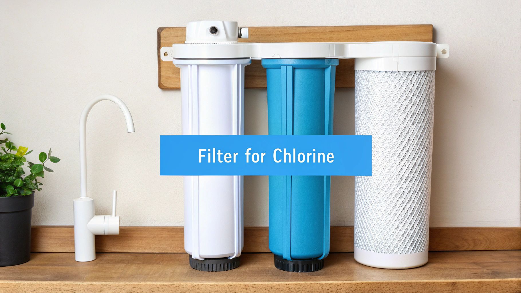 Person installing an under-sink water filter.