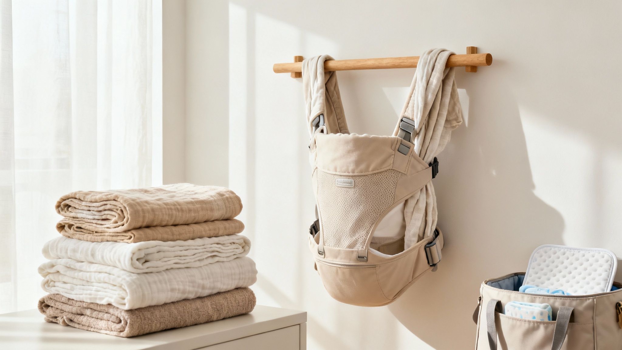 A baby wrapped in a soft white swaddle.