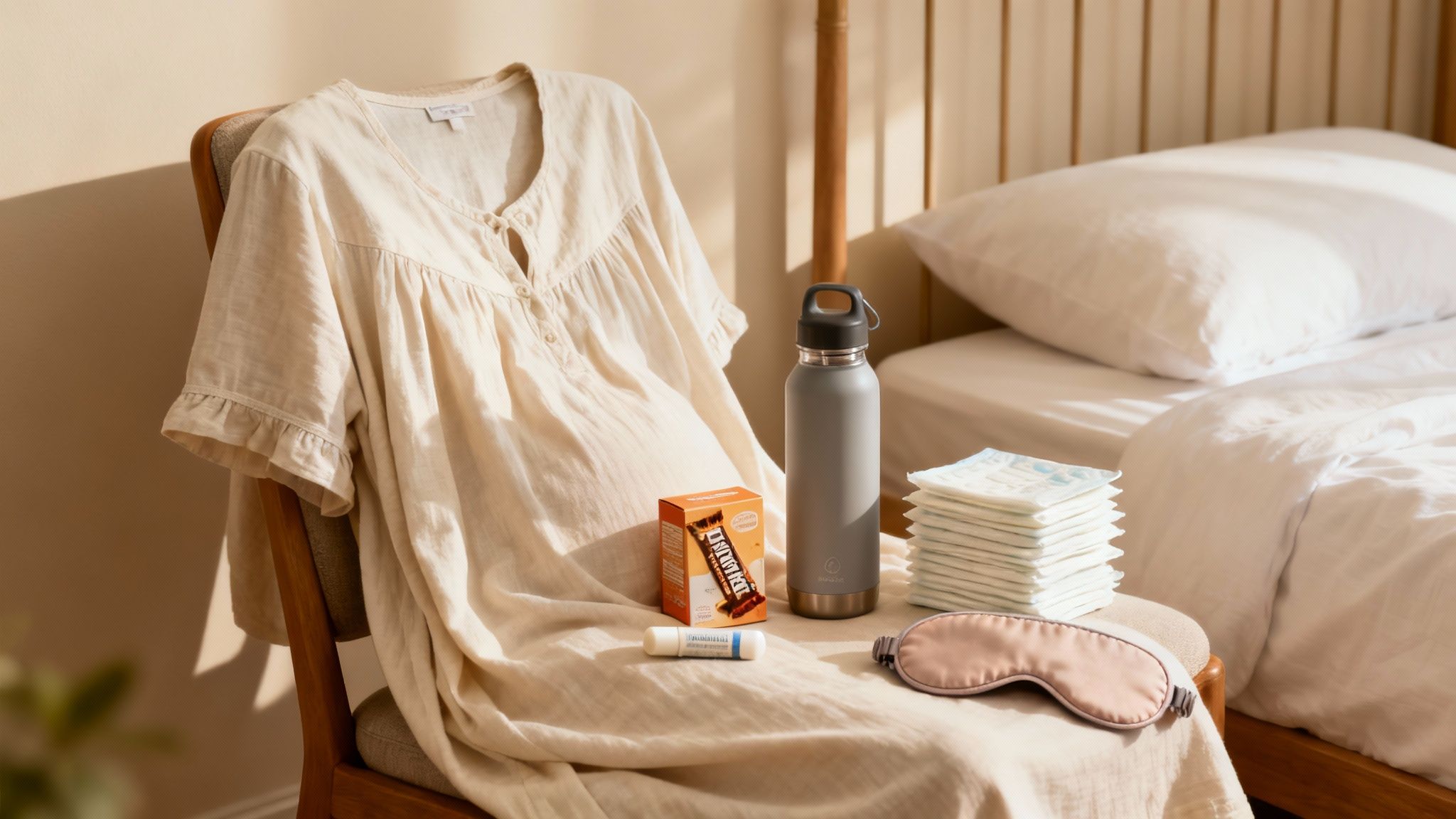 A mother holds her newborn baby in a hospital bed, looking comfortable.