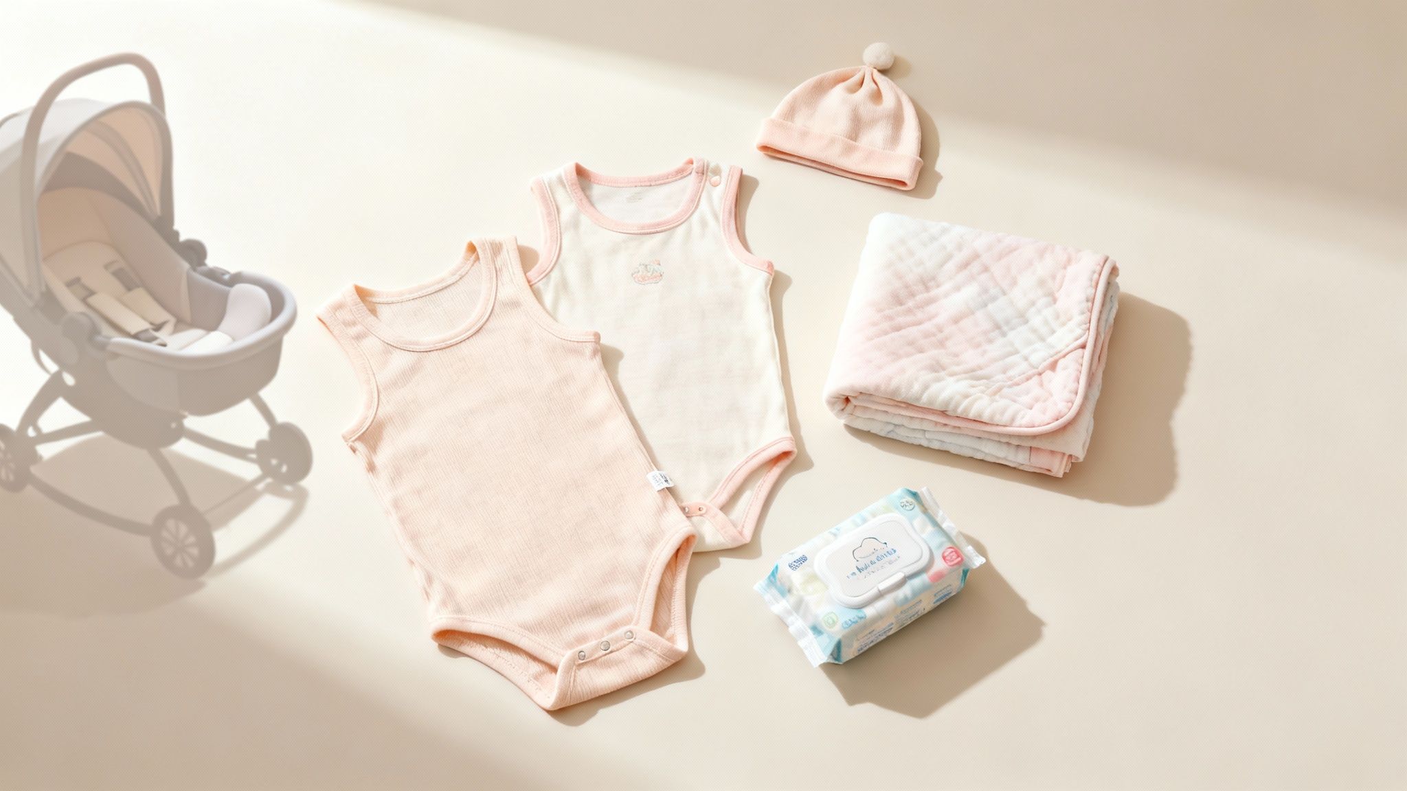 A newborn baby wrapped in a swaddle and wearing a beanie.