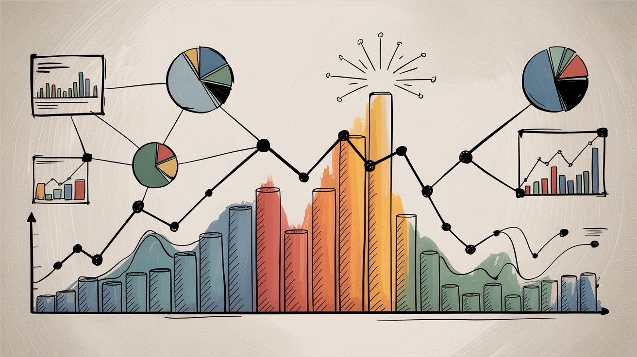 Social media analytics and reporting visualization with charts and performance graphs