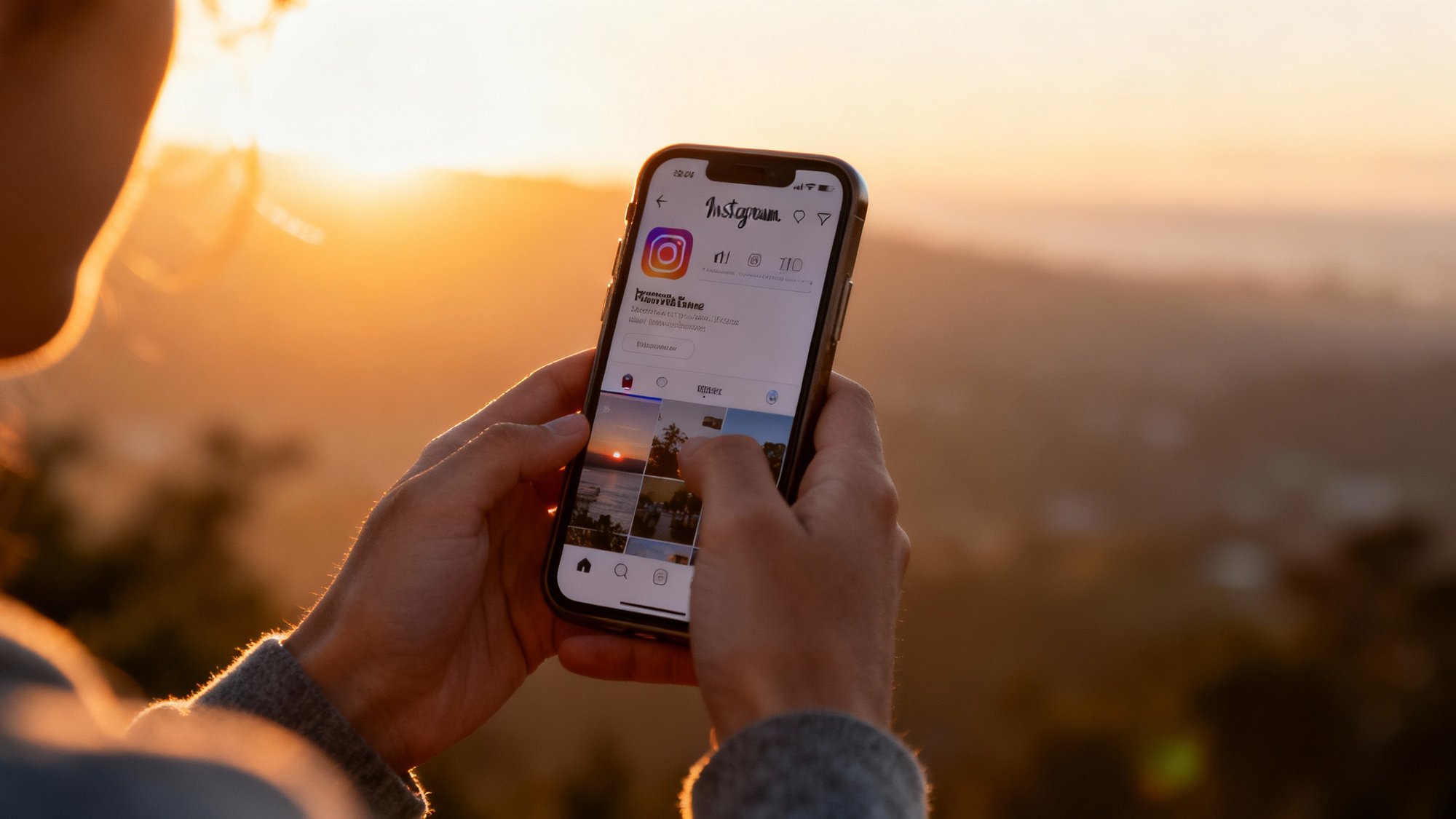 Person checking Instagram at sunrise capturing the morning scroll moment when early posts get first-mover advantage