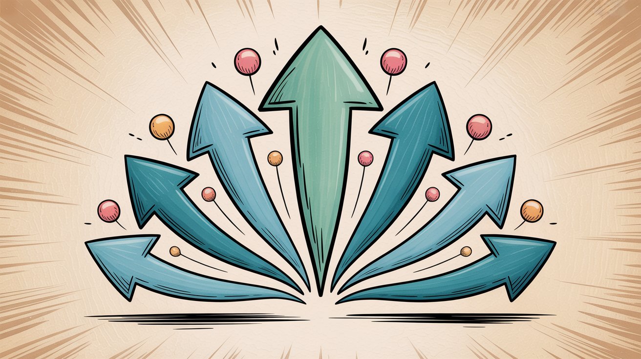 Trending hashtags visualization with upward arrows and popularity indicators showing viral momentum