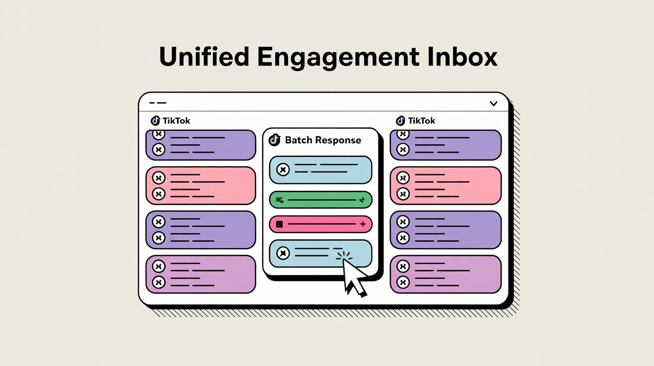 Unified engagement inbox interface showing comments and messages from multiple TikTok accounts in one centralized feed