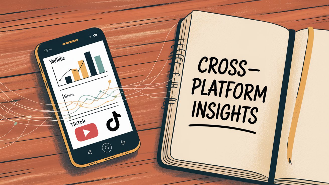 Cross-platform analytics concept showing YouTube, TikTok, and Instagram integration with unified insights tracking