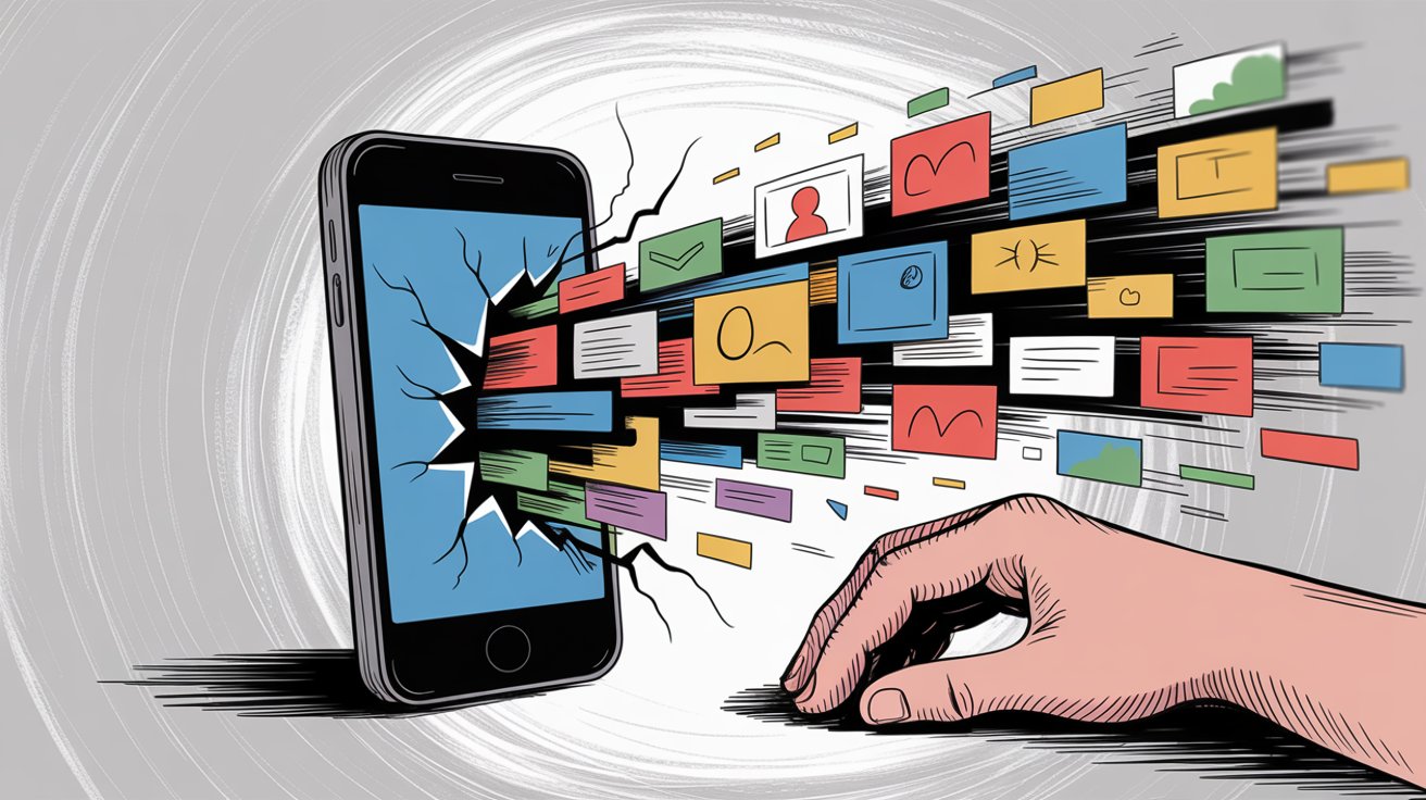 Warning illustration showing the risks of posting too much content on TikTok, with visual emphasis on spam filters and audience fatigue