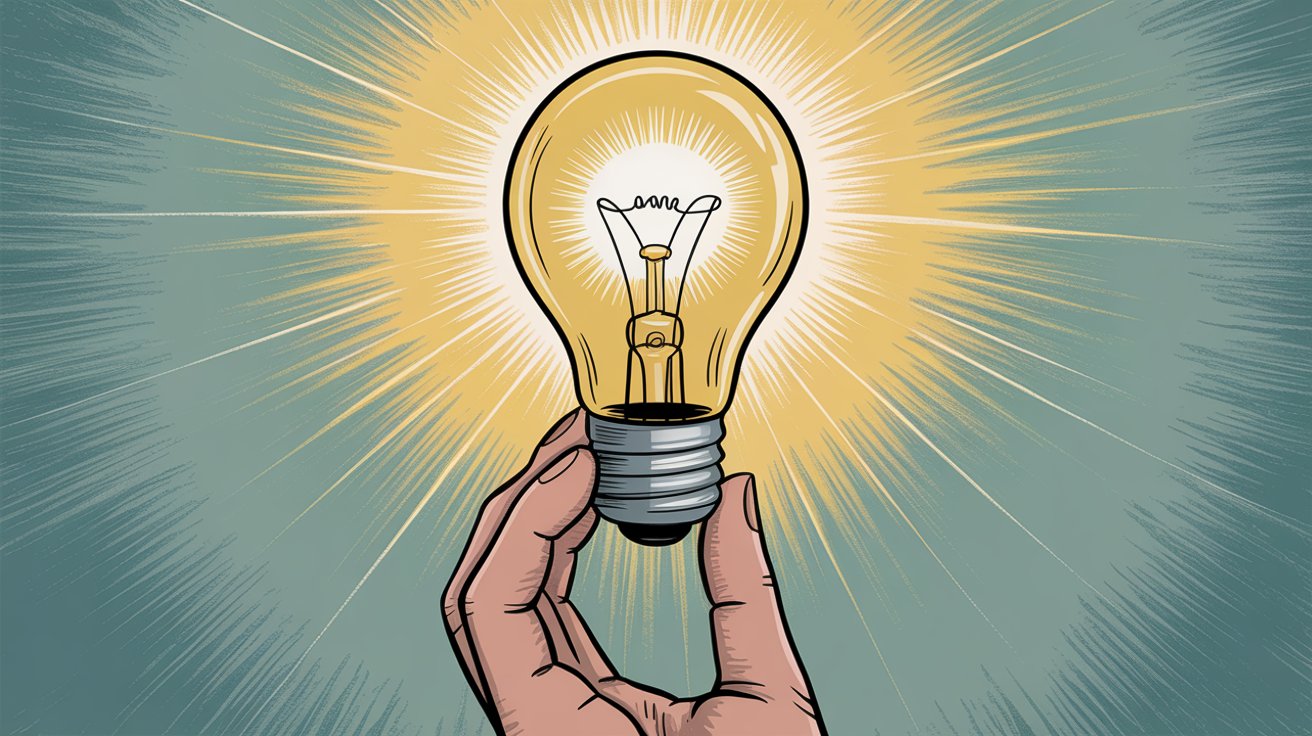 Hand-drawn illustration of hand holding illuminated lightbulb representing helpful FAQ answers