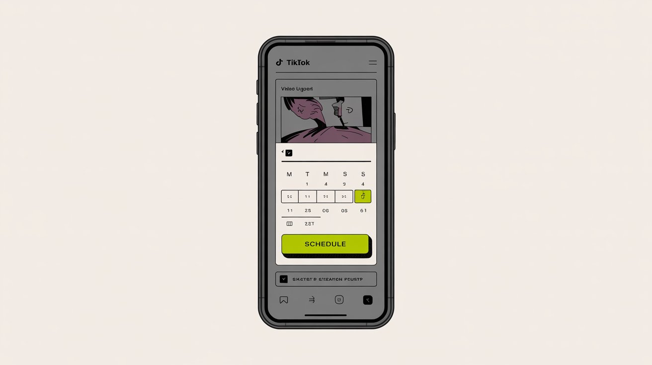 TikTok scheduling interface with video preview and calendar picker