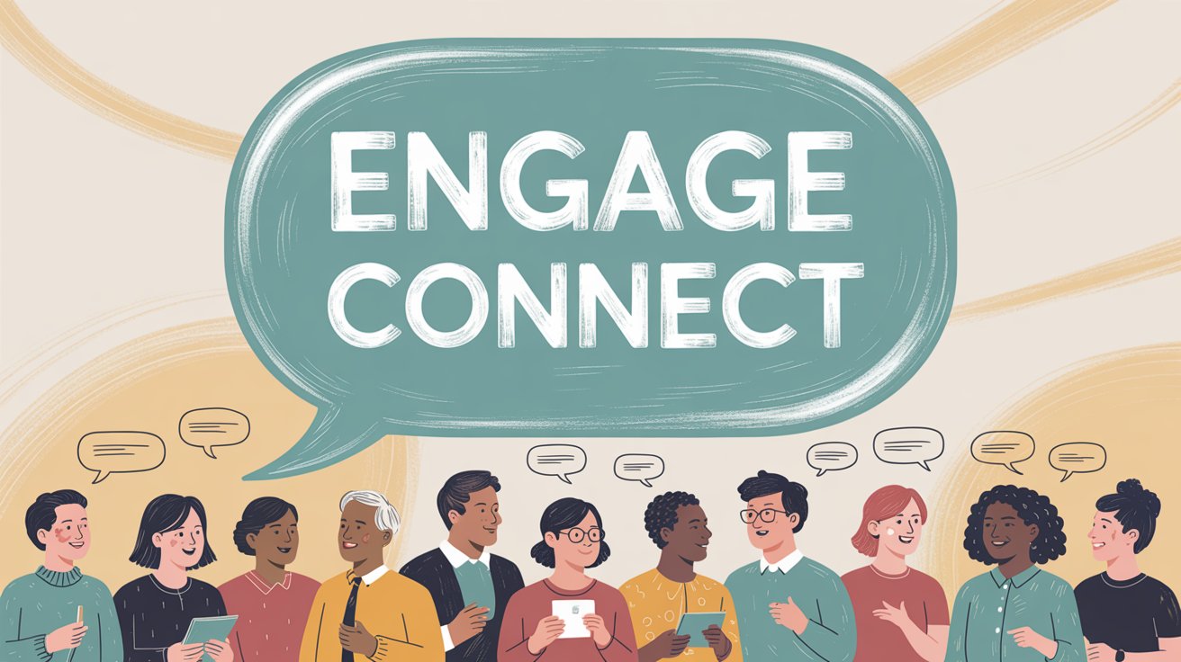 Diverse community of people actively engaging and connecting on social media, illustrating the power of immediate audience interaction and building meaningful connections through comments and replies