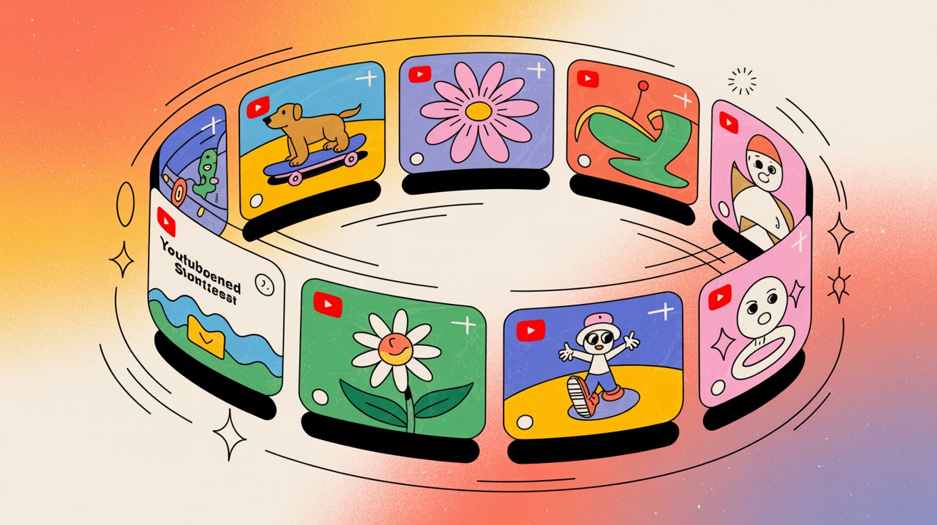 Personalized YouTube Shorts feed showing diverse content carousel representing algorithm's recommendation variety