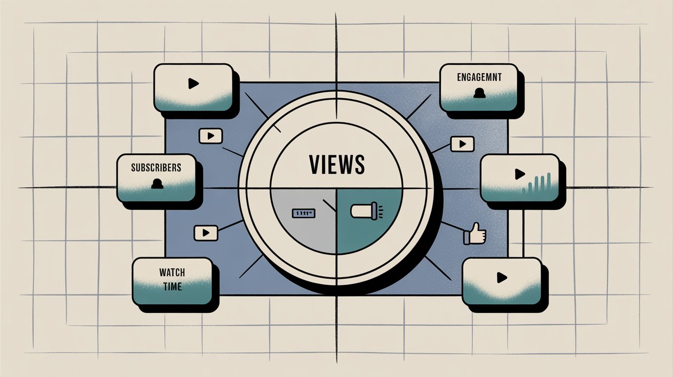 YouTube Shorts analytics dashboard showing key performance metrics including views, engagement, subscribers, and watch time