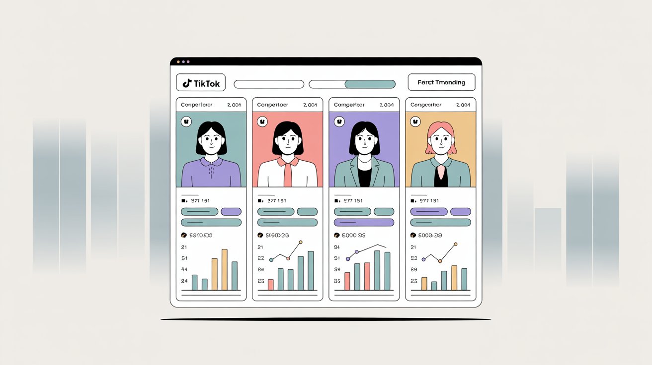 Performance benchmarking dashboard comparing TikTok competitor metrics, engagement rates, and growth trends
