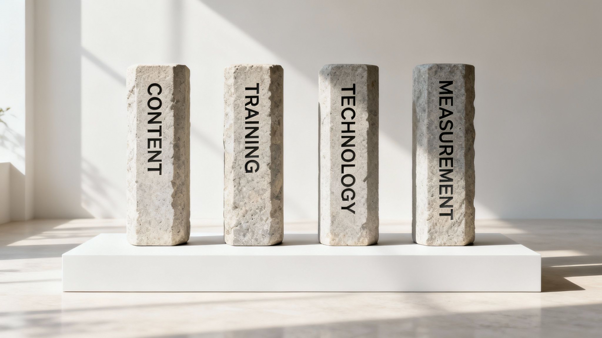Four pillars of a sales enablement framework represented by columns