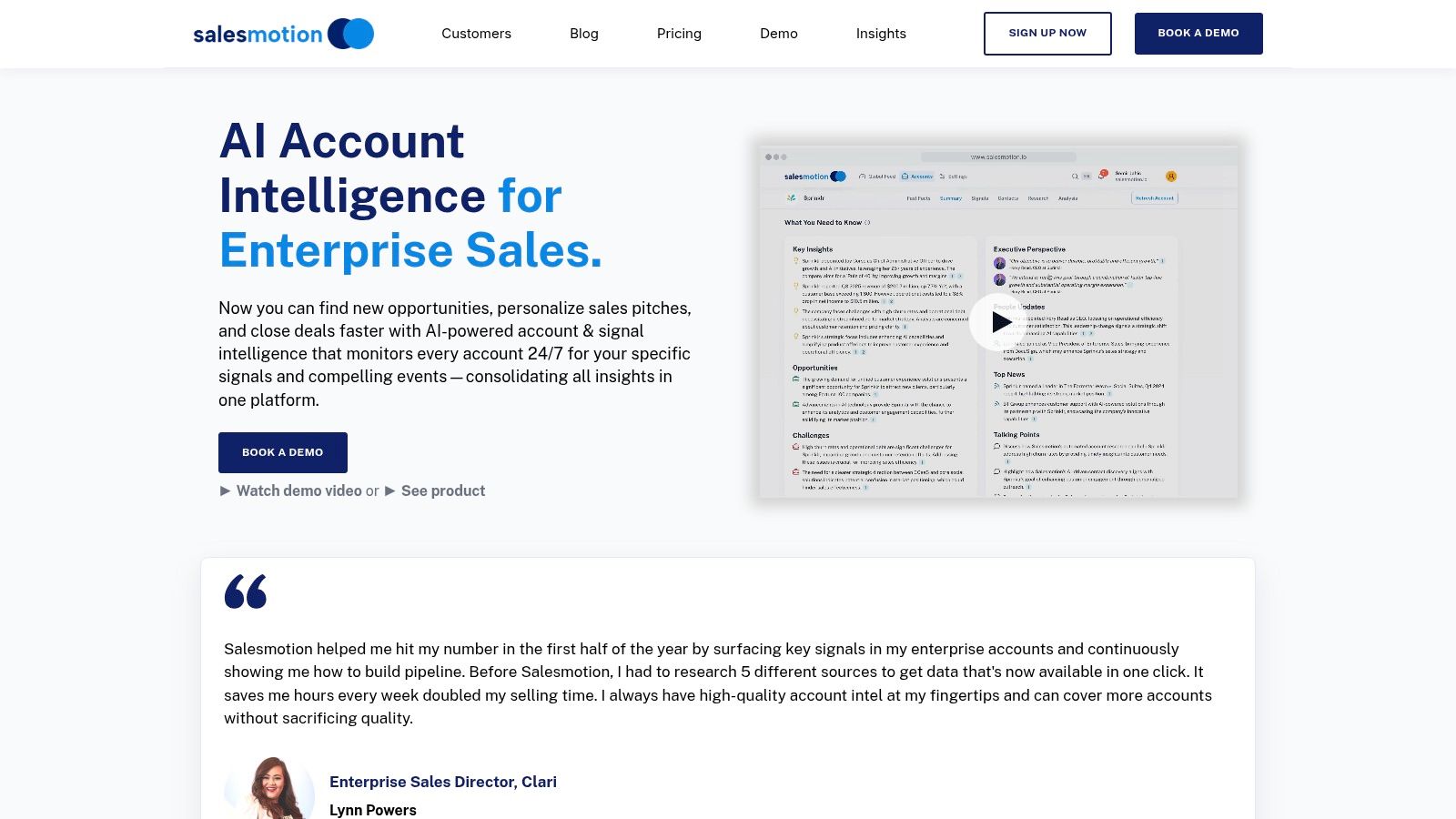 Salesmotion platform showing account signals and insights