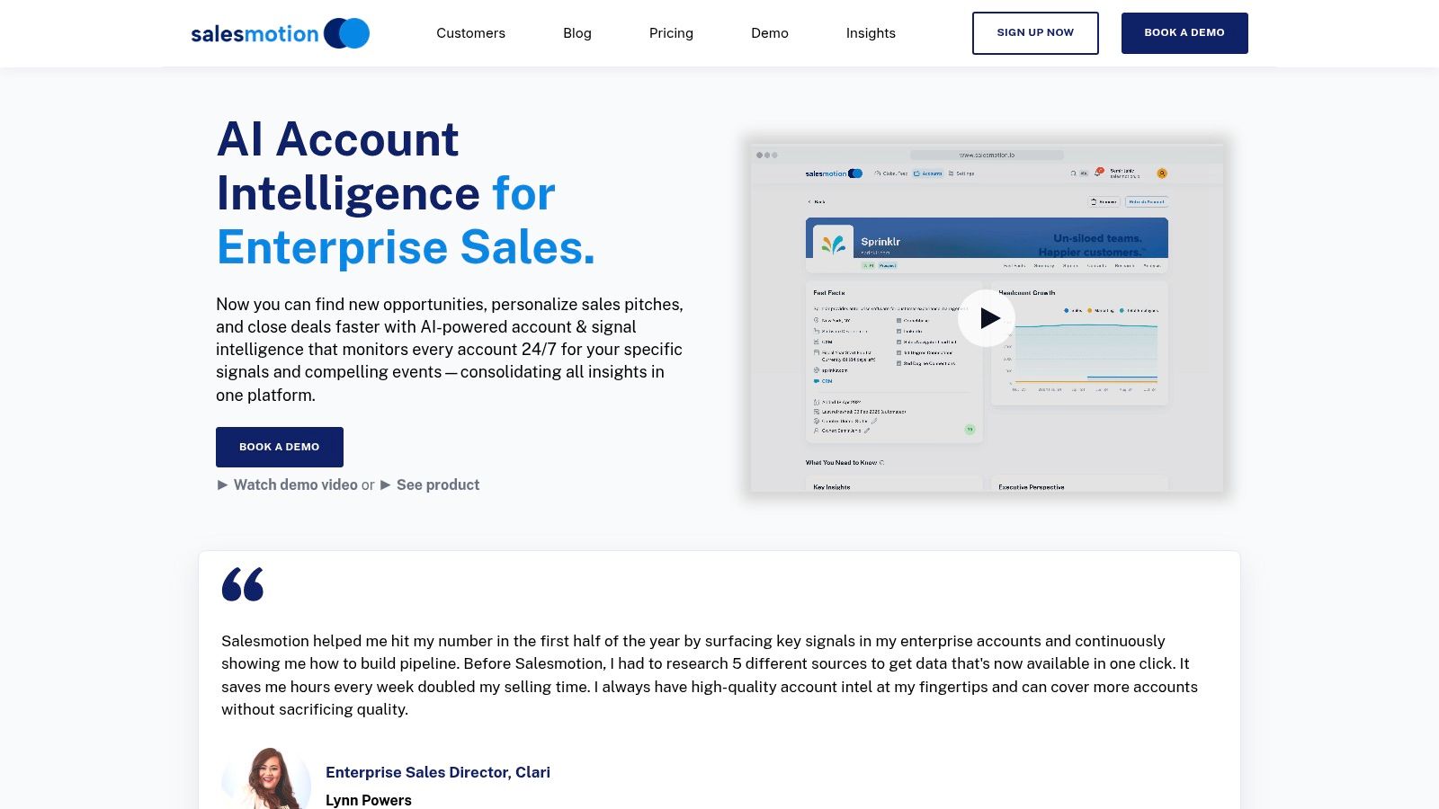 Salesmotion platform interface showing account intelligence features