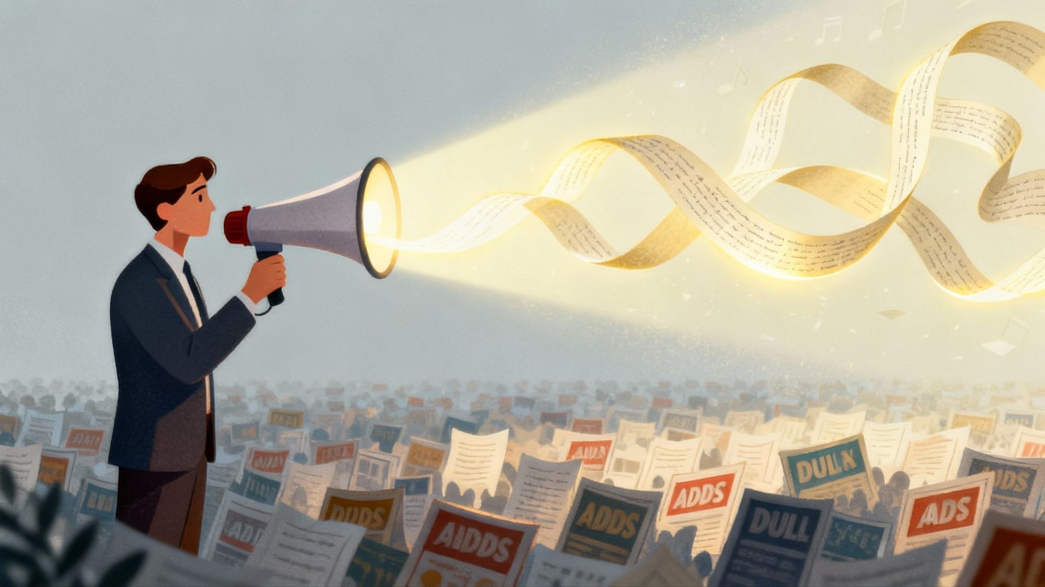 A person passionately telling a story to an engaged group, illustrating the power of narrative in marketing.