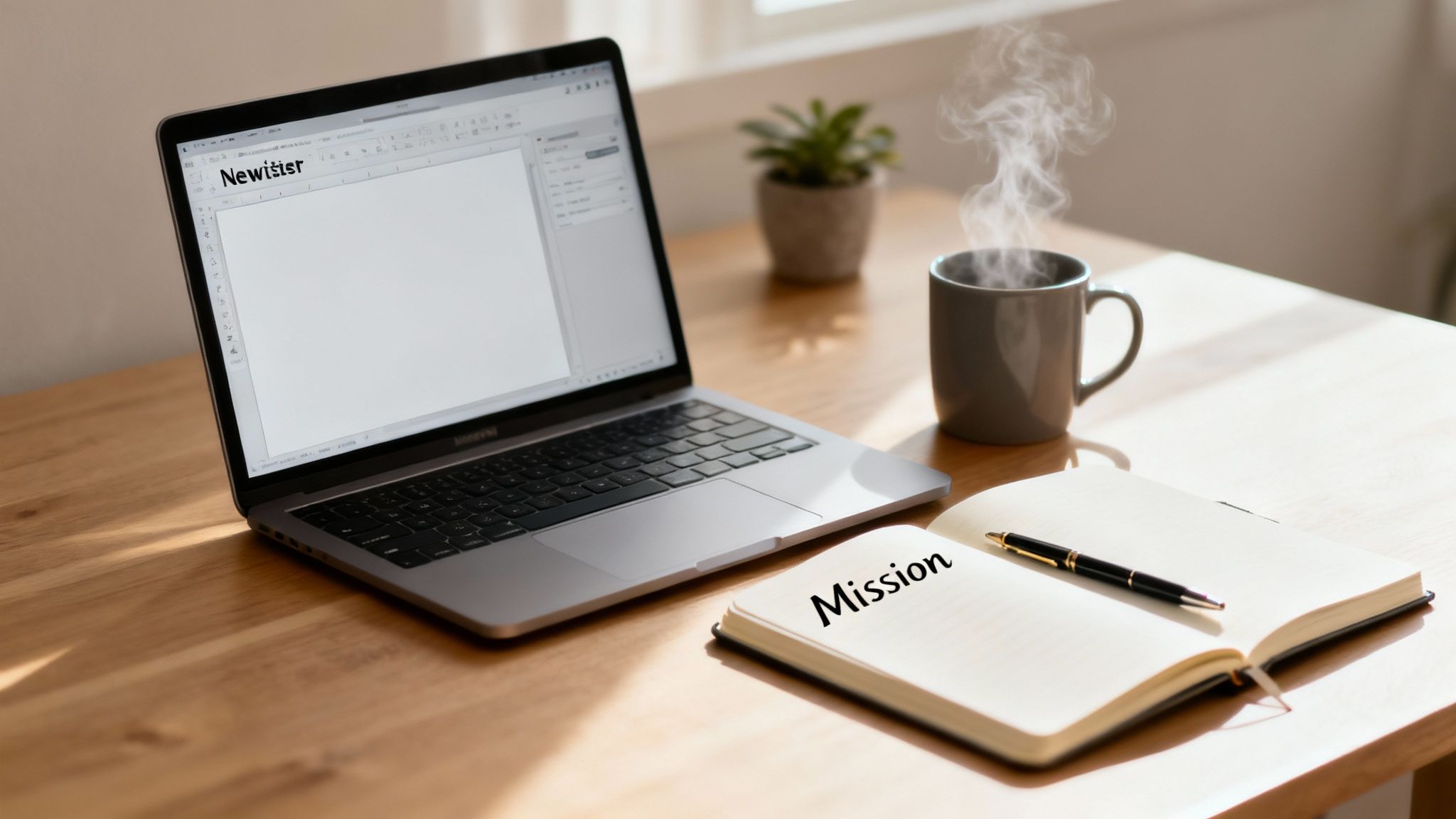 A digital marketing team collaborating on a newsletter design on a large screen.