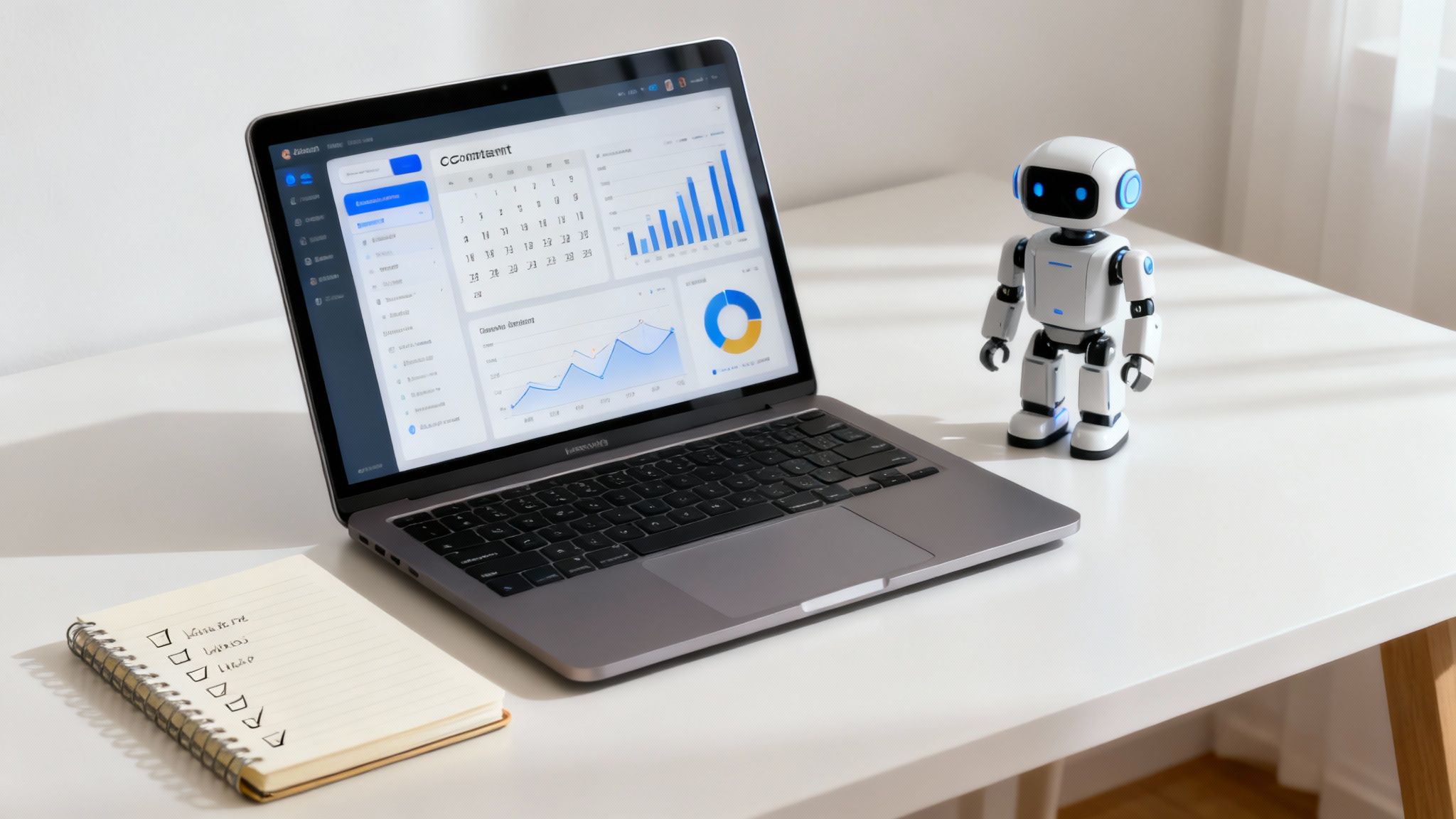 AI-powered tools on a screen showing data and content creation, augmenting team capabilities.