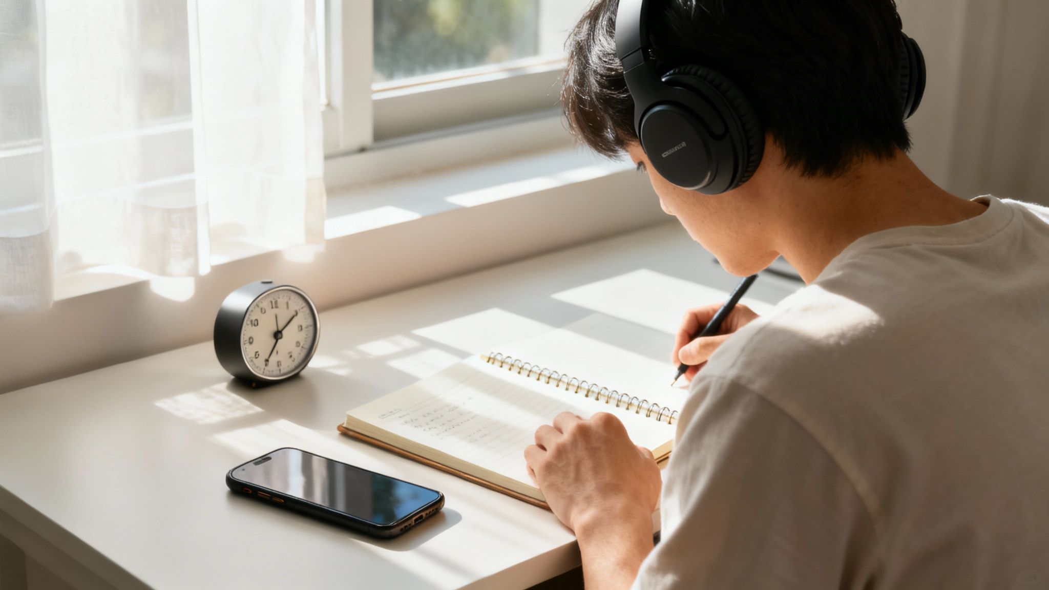 A person working in a quiet, focused environment, representing the concept of 'deep work'.