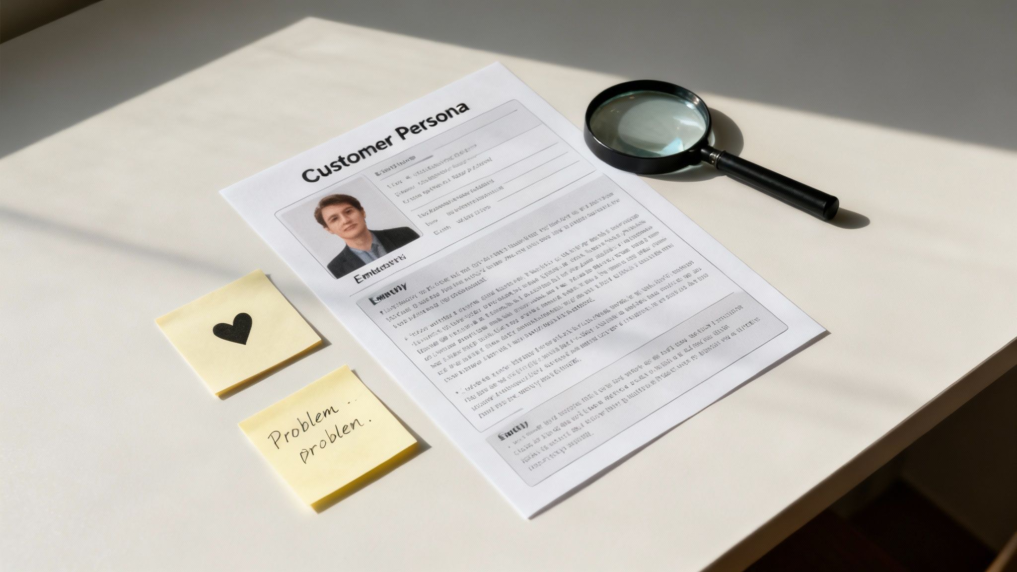 A digital marketer analyzing customer data on a screen to build a detailed customer persona.