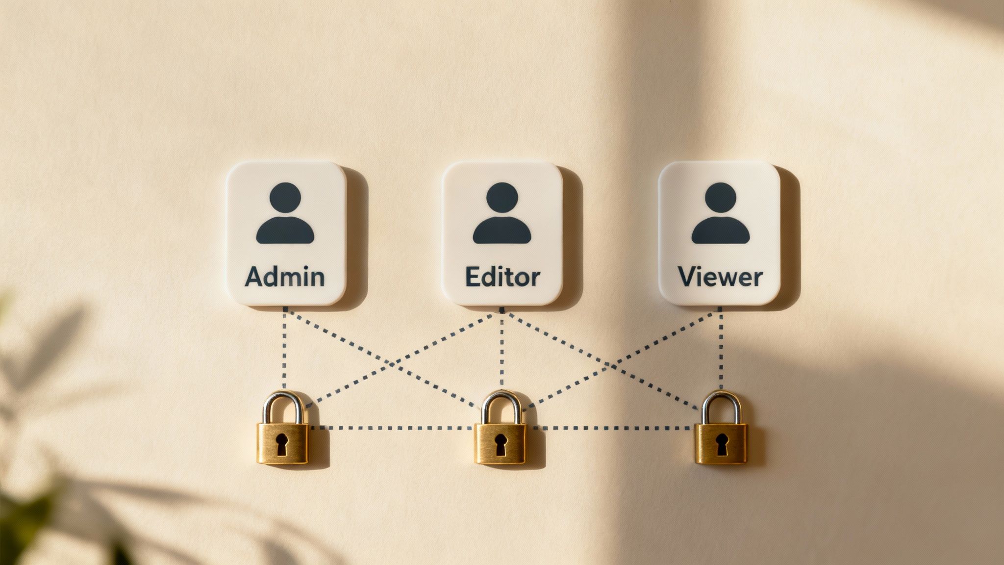 Diagram showing a tiered pyramid of access controls, with 'Admin' at the top, followed by 'Power User', 'Standard User', and 'Guest' at the bottom, illustrating the principle of least privilege.