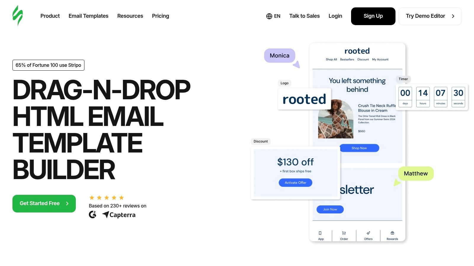 Stripo's email template builder interface