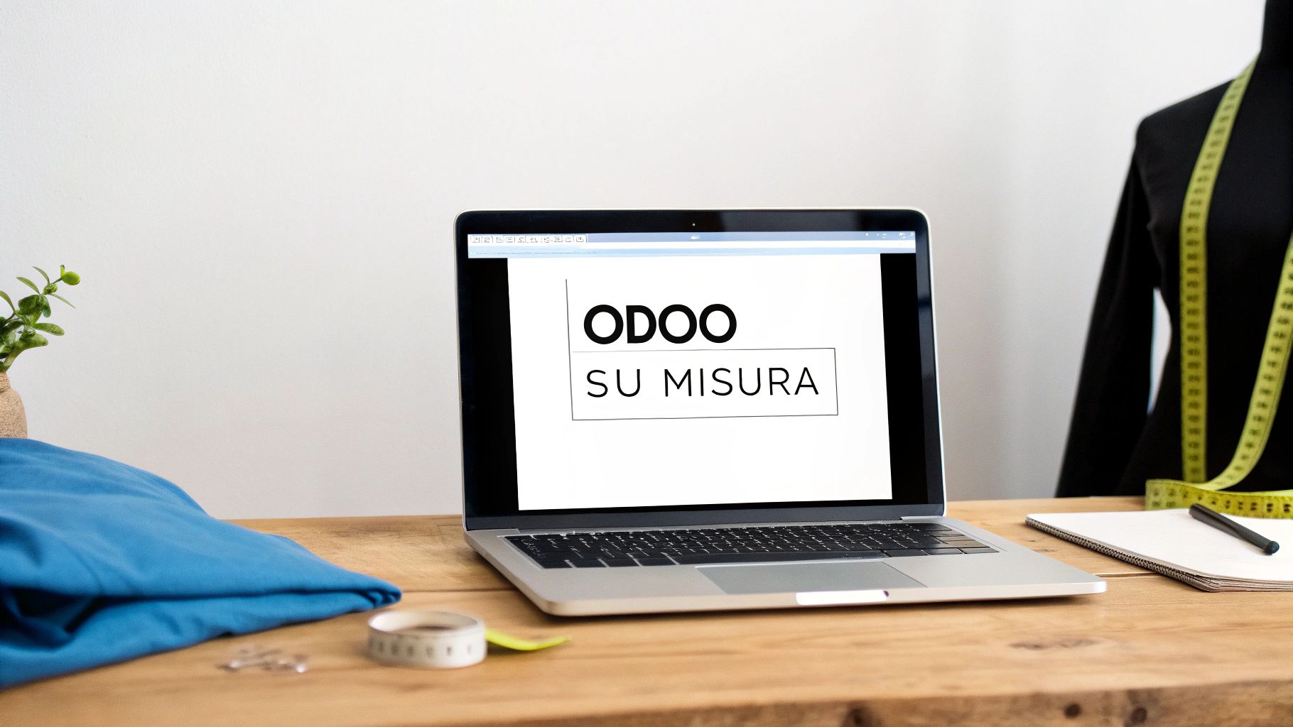Persona che lavora su un computer con l'interfaccia di Odoo in evidenza, simbolo di personalizzazione e adattamento del software.