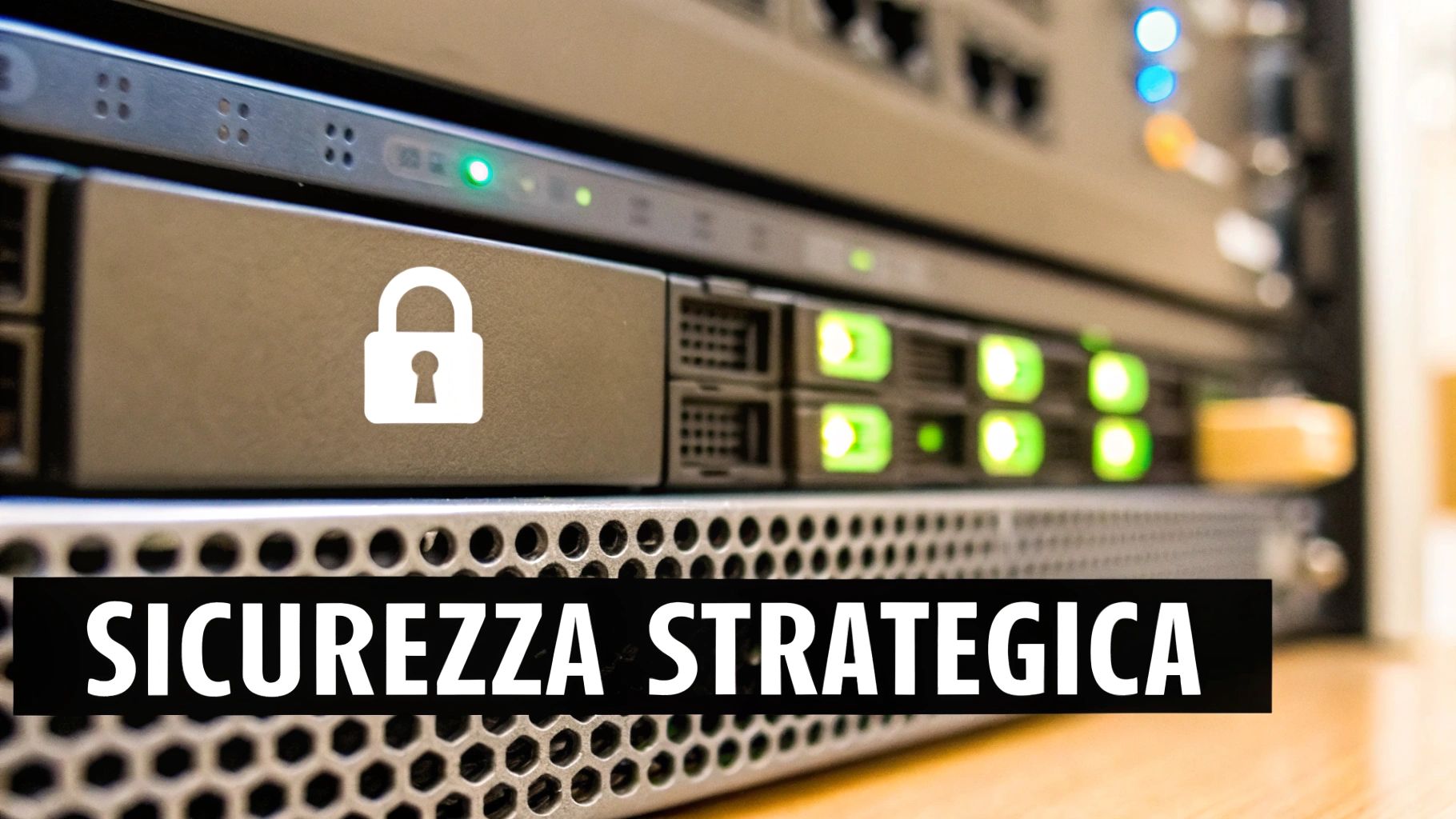 Uno scudo digitale che protegge i dati aziendali, simboleggiando la difesa contro attacchi informatici come ransomware e phishing