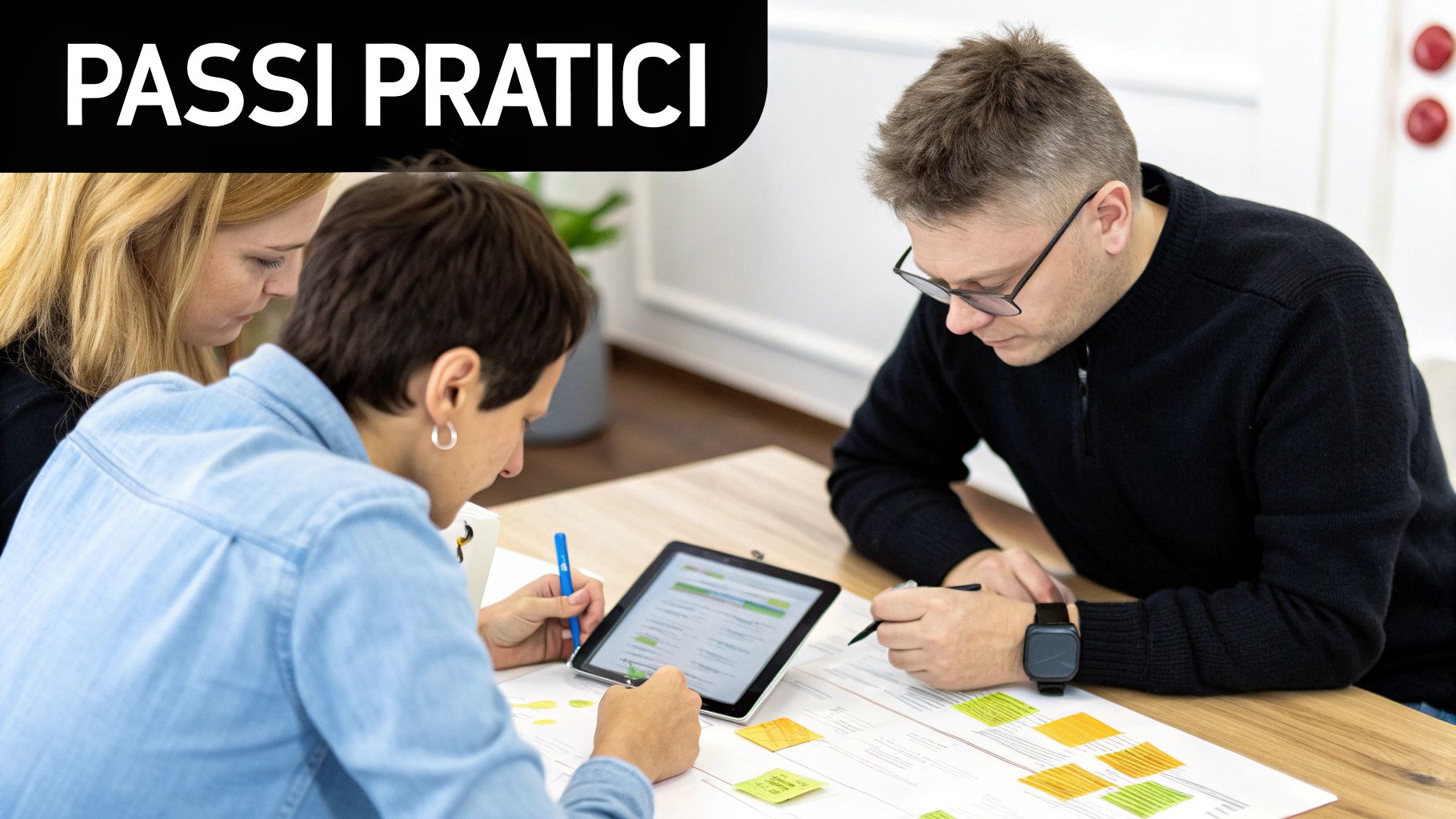 Una persona che disegna una roadmap su una lavagna trasparente