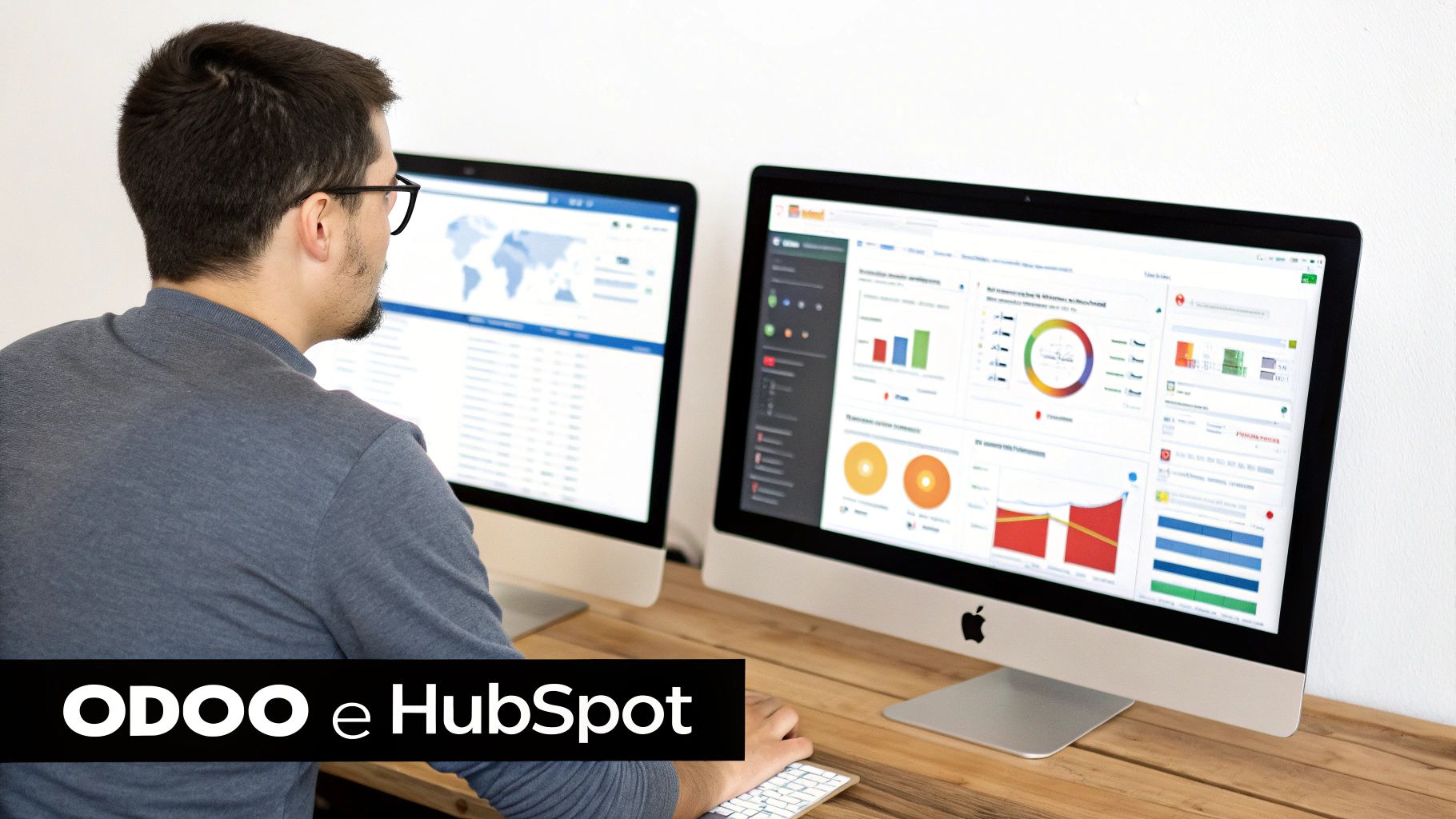 Una dashboard che mostra l'integrazione tra i dati di vendita di Odoo e le campagne di marketing di HubSpot.