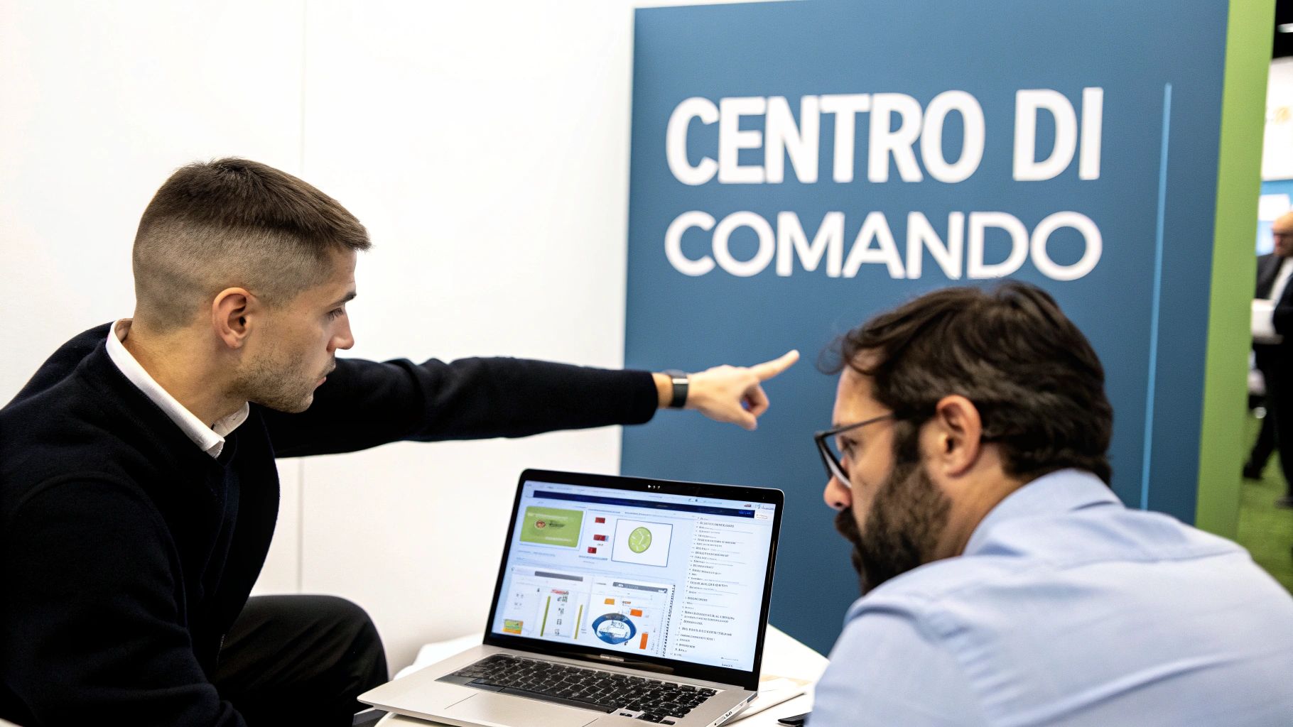Una persona analizza grafici e dati su uno schermo, rappresentando l'uso di un software gestionale per pmi