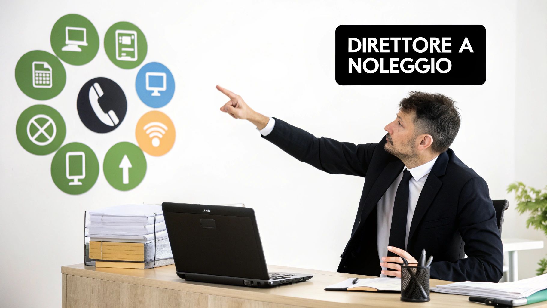 Direttore IT in outsourcing che presenta servizi tecnologici e soluzioni di noleggio per aziende
