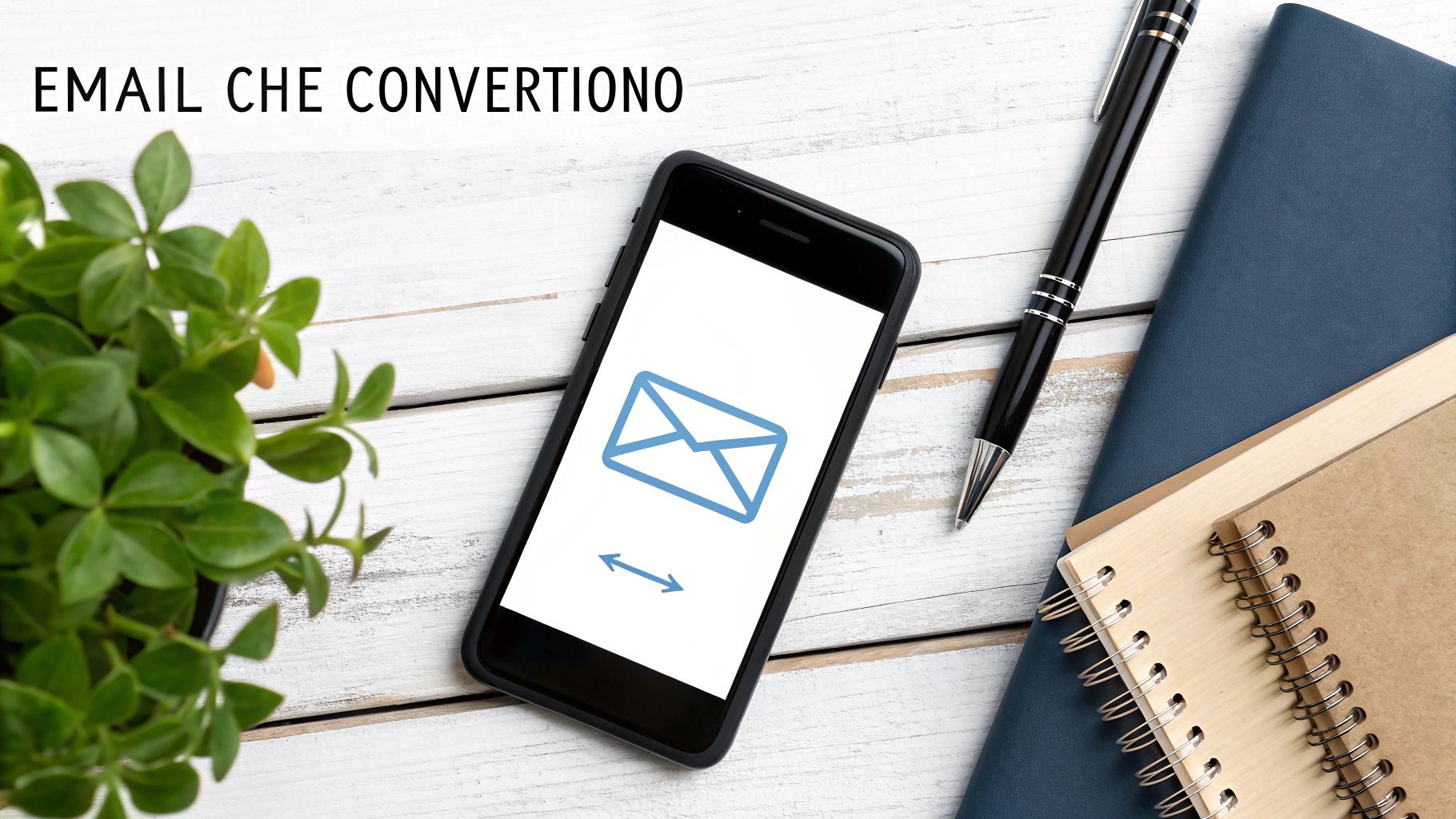 Una persona che lavora al computer con icone di email e grafici che fluttuano attorno, a simboleggiare l'efficacia dell'email marketing