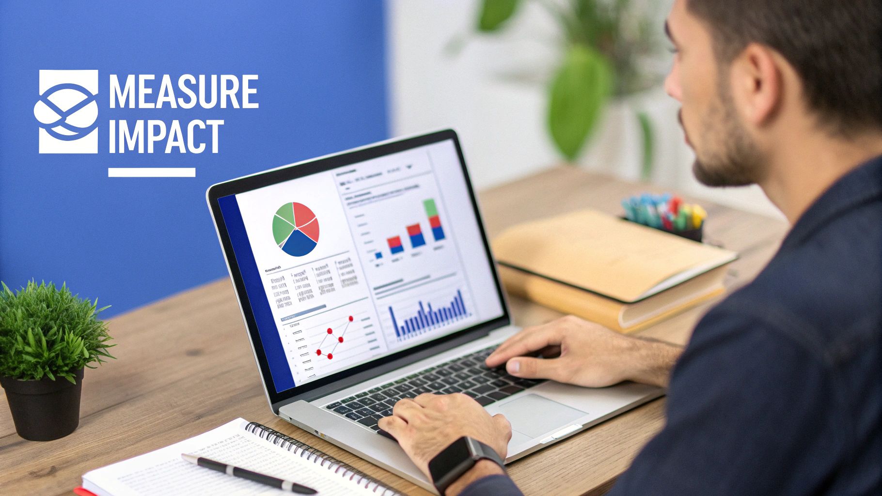 A manager reviewing performance charts and data on a tablet.