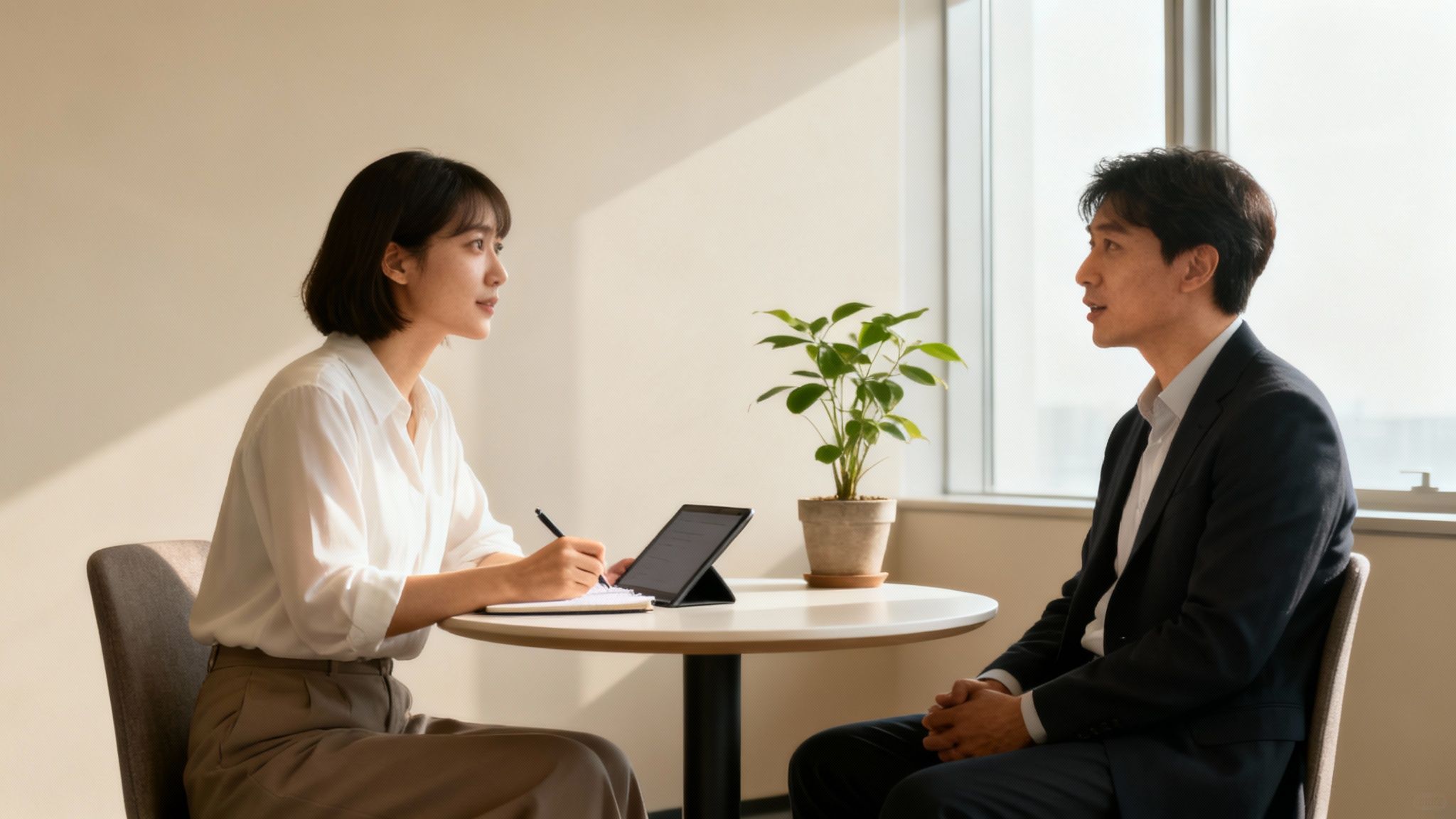 Manager reviewing strengths and opportunities