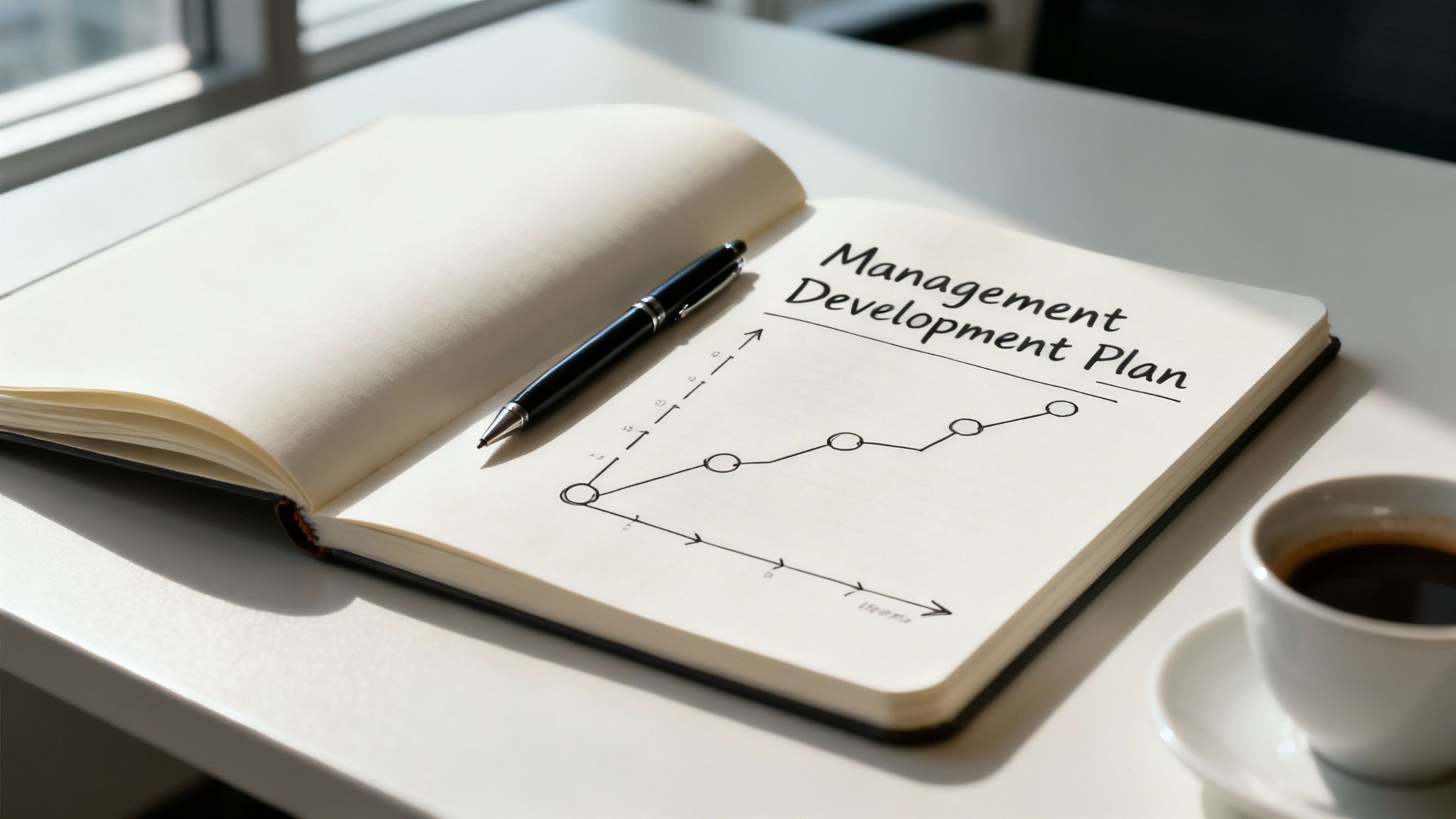 A manager reviewing skills on a clipboard, symbolizing self-assessment.