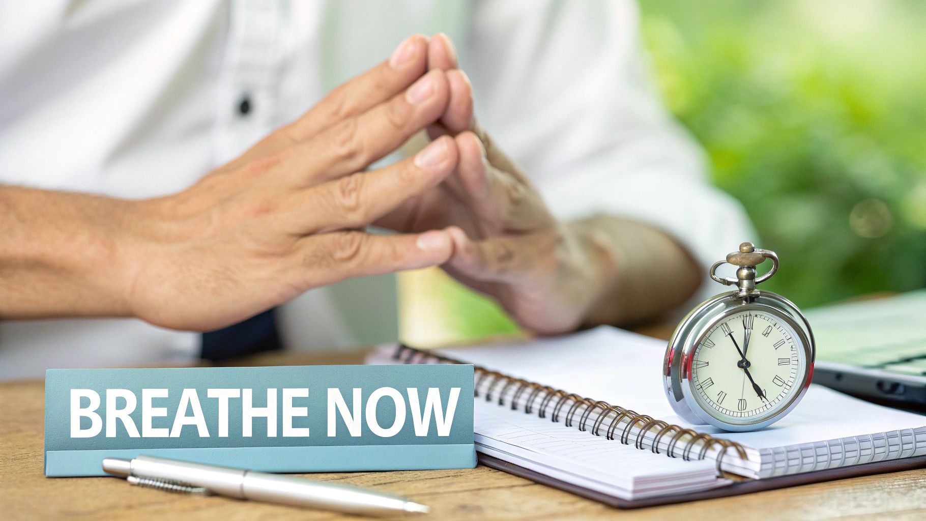 Leader practicing a grounding ritual