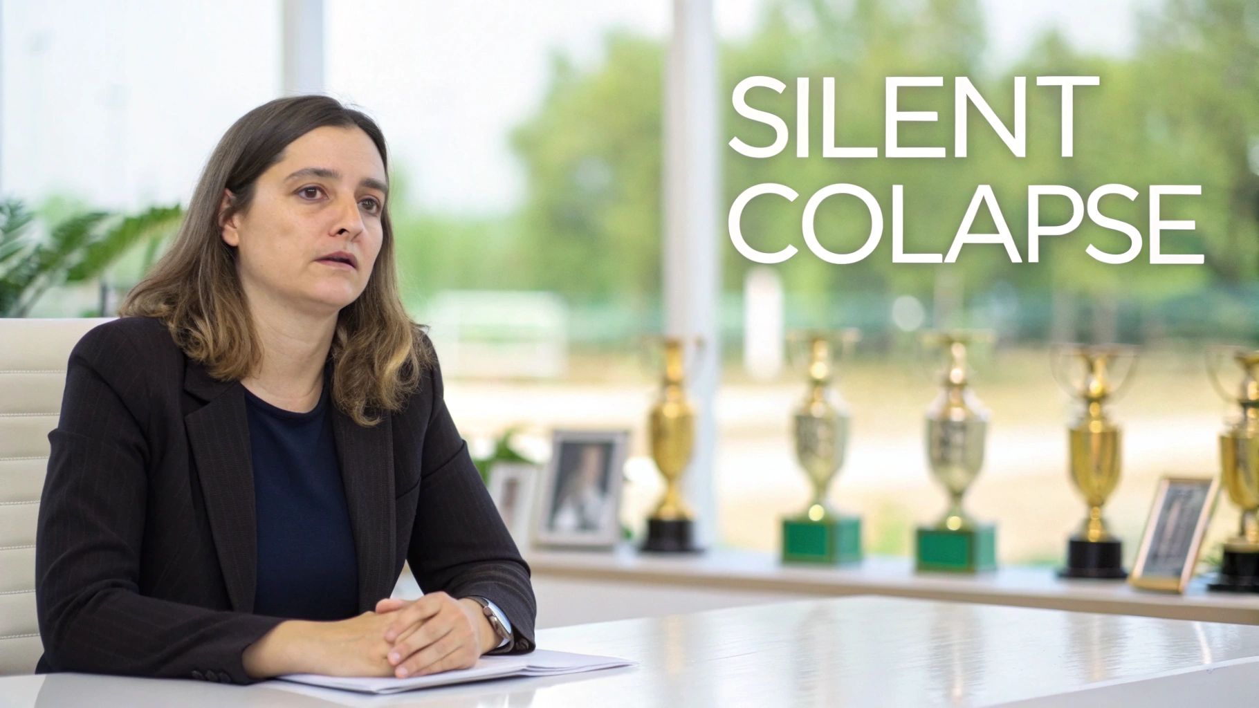 Executive woman finding a moment of calm reflection, symbolizing the internal struggle behind external success.