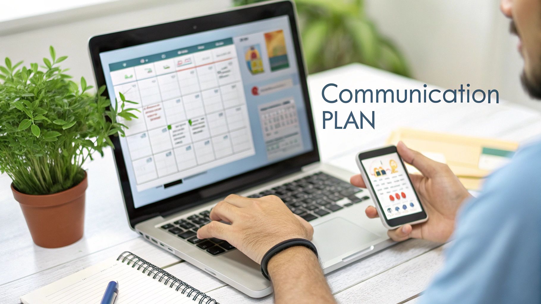A professional woman looking at her phone, calmly planning her communication strategy in a modern office. A professional woman looking at her phone, calmly planning her communication strategy in a modern office.