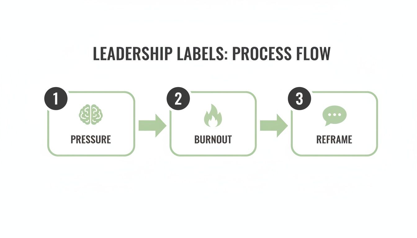 A process flow diagram illustrates the progression from pressure to burnout and then to reframing.