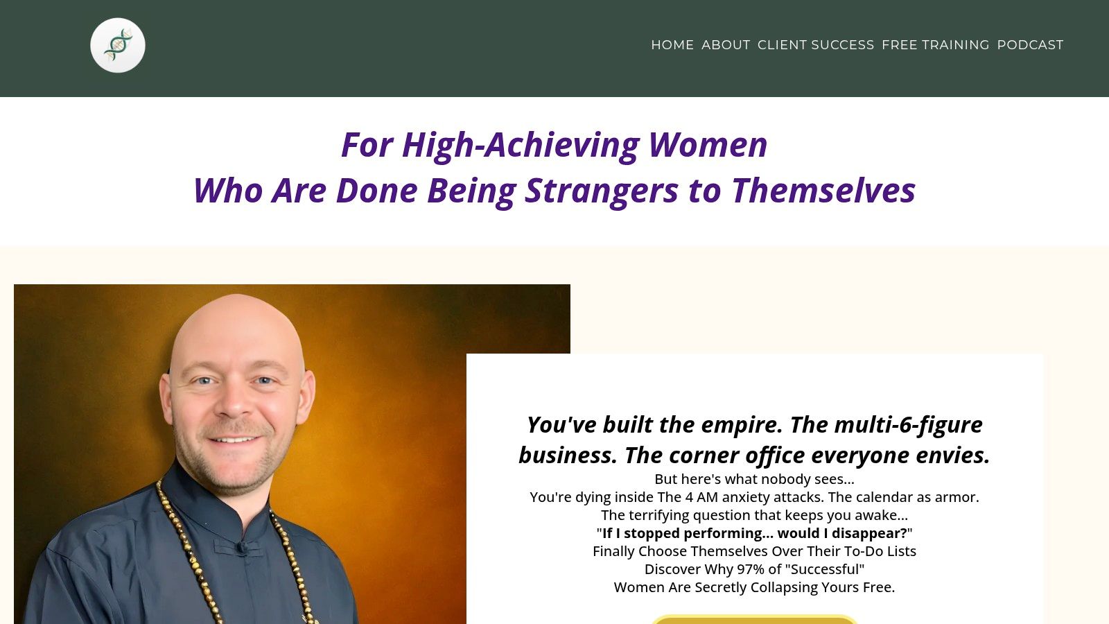 A woman leader is shown in a professional setting, appearing calm and confident, embodying the principles of embodied leadership taught by Baz Porter.