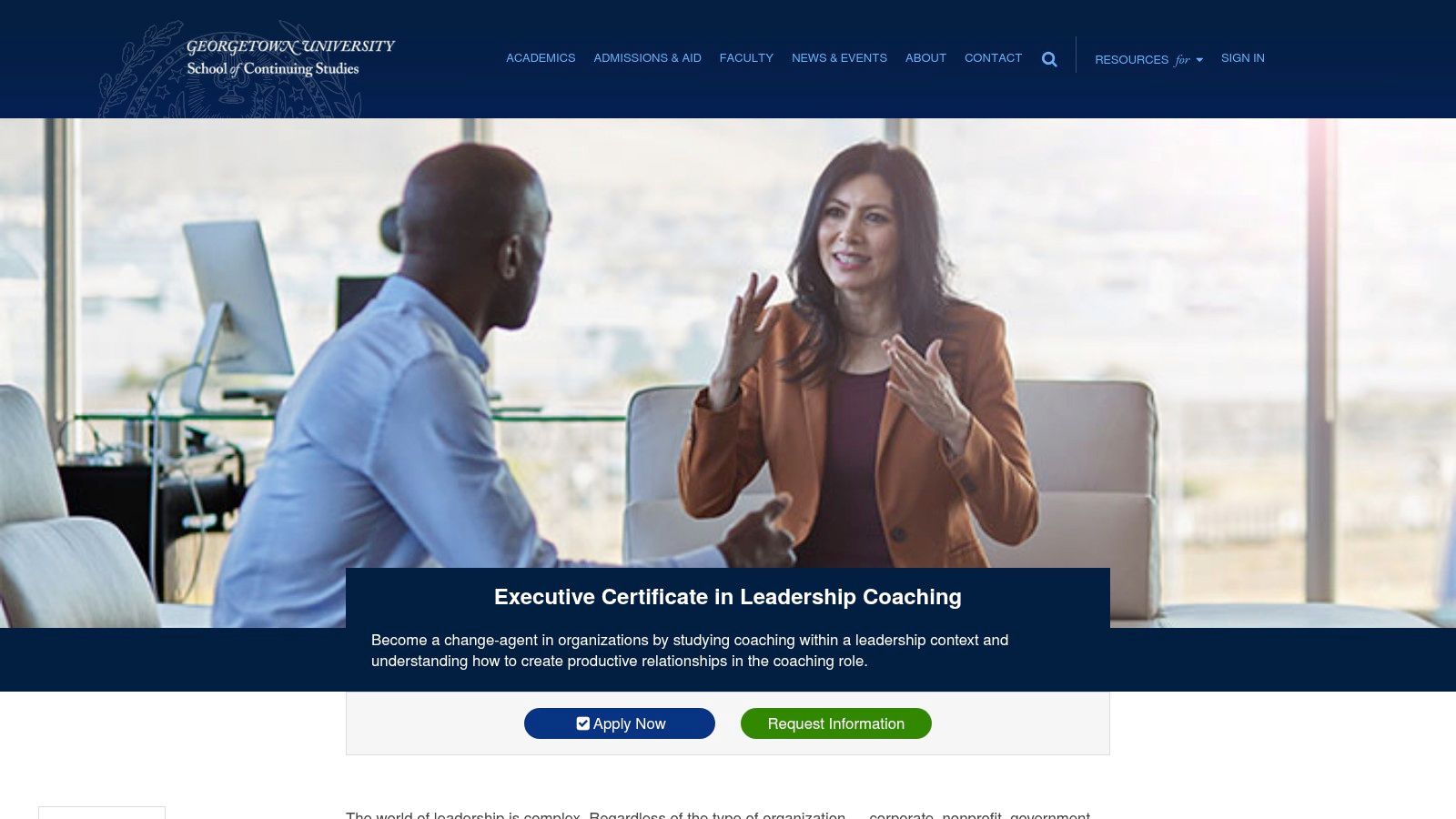 Georgetown University – Executive Certificate in Leadership Coaching (ICF Level 2)