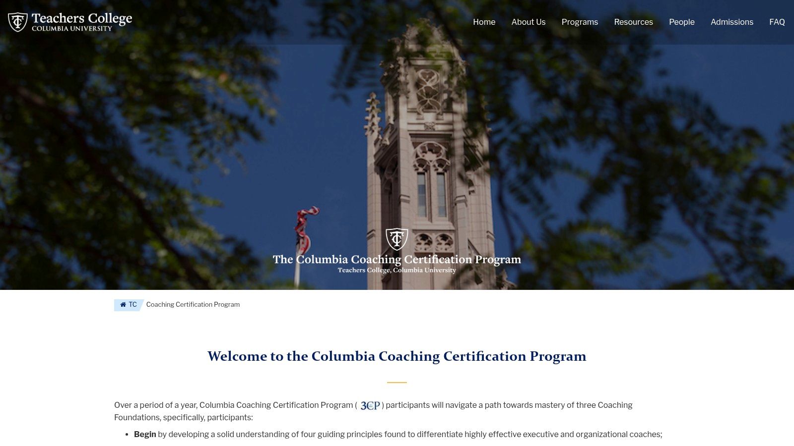 Columbia University (Teachers College) – Columbia Coaching Certification Program (3CP)