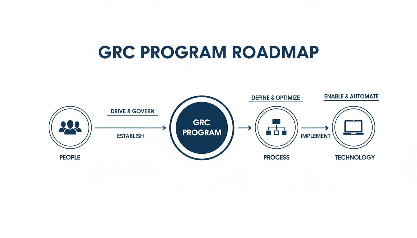 GRC Program Roadmap diagram showing steps from People to GRC Program, then Process, and finally Technology.